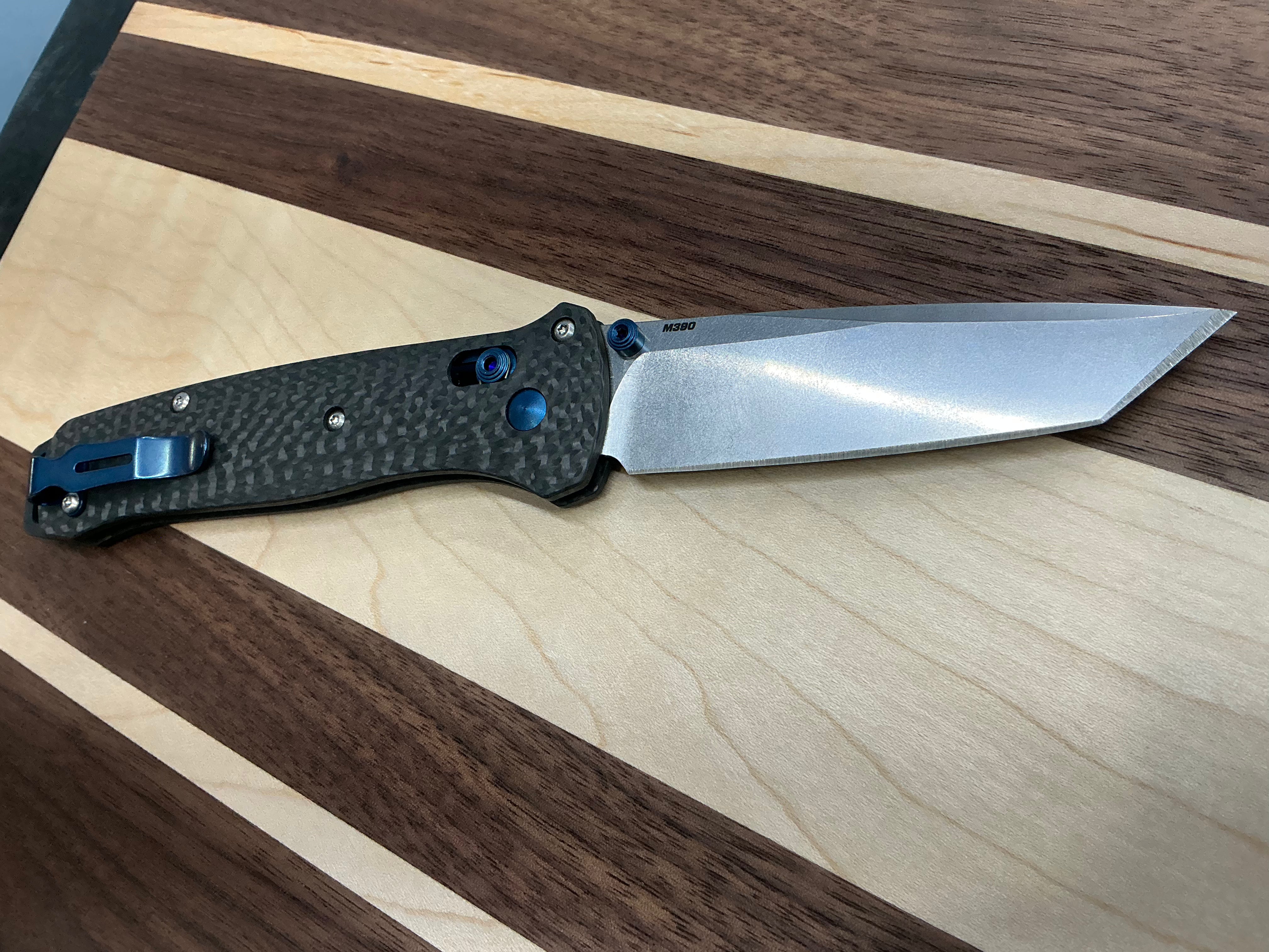 Benchmade Bailout AXIS Lock Knife Carbon Fiber Blue Hardware (3.4" SW)