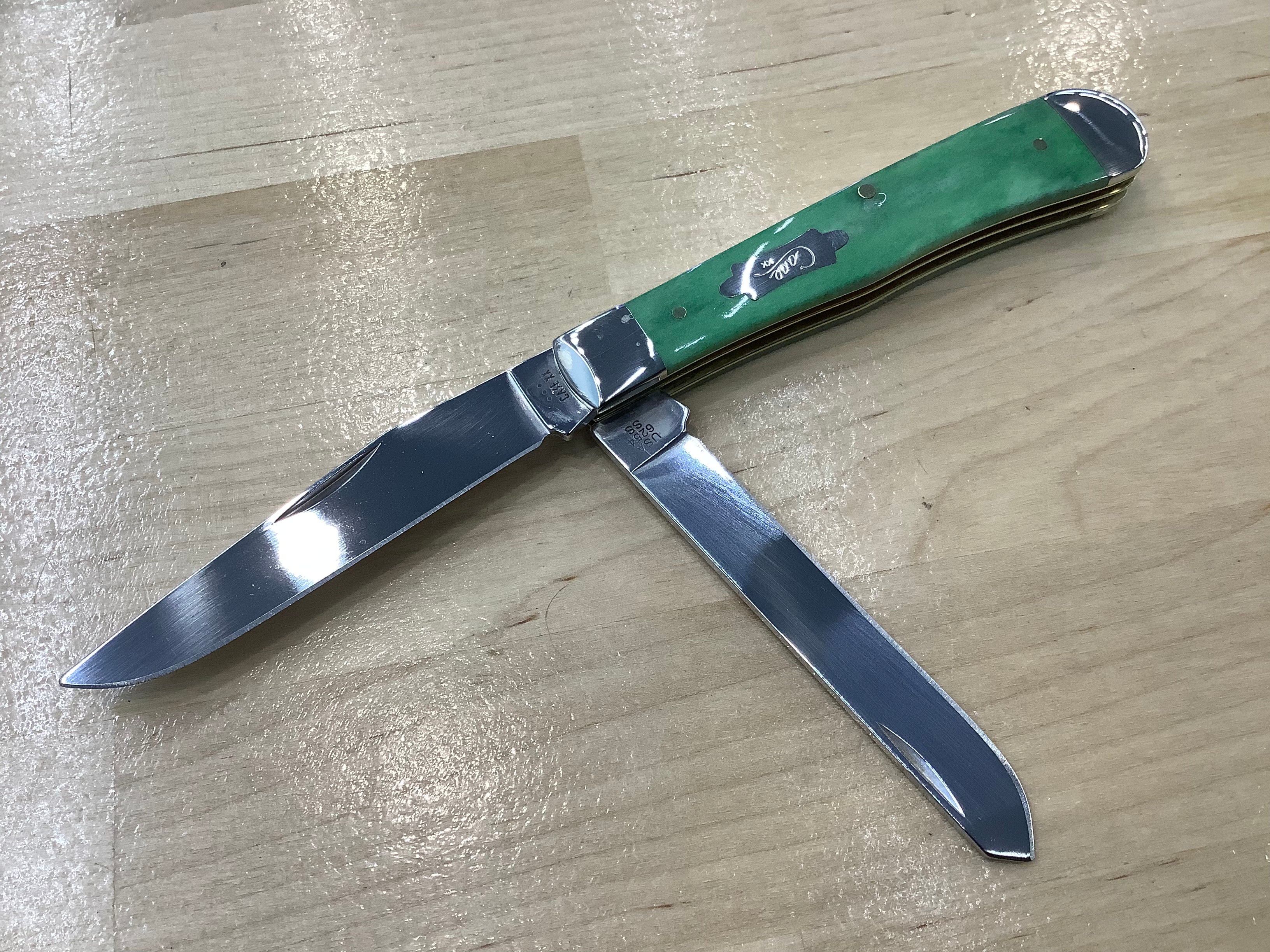 Two Bladed Trapper Emerald Green Bone Handle Tru-Sharp Stainless Steel 19940