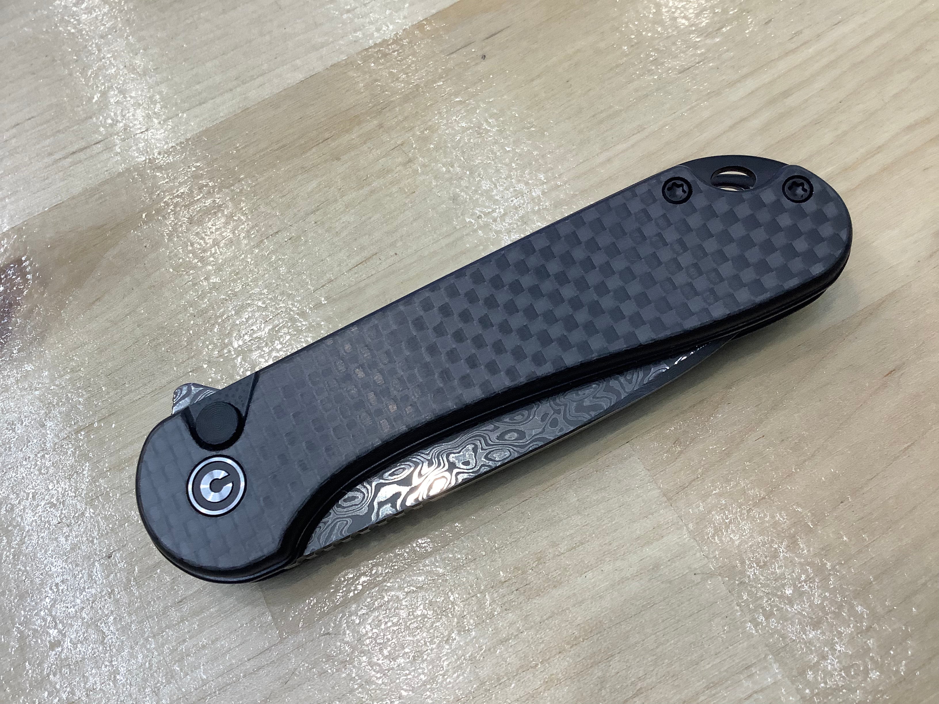 CIVIVI Button Lock Elementum II Pocket Knife Carbon Fiber & G10 Handle (2.96" Damascus Blade) C18062PB-DS1