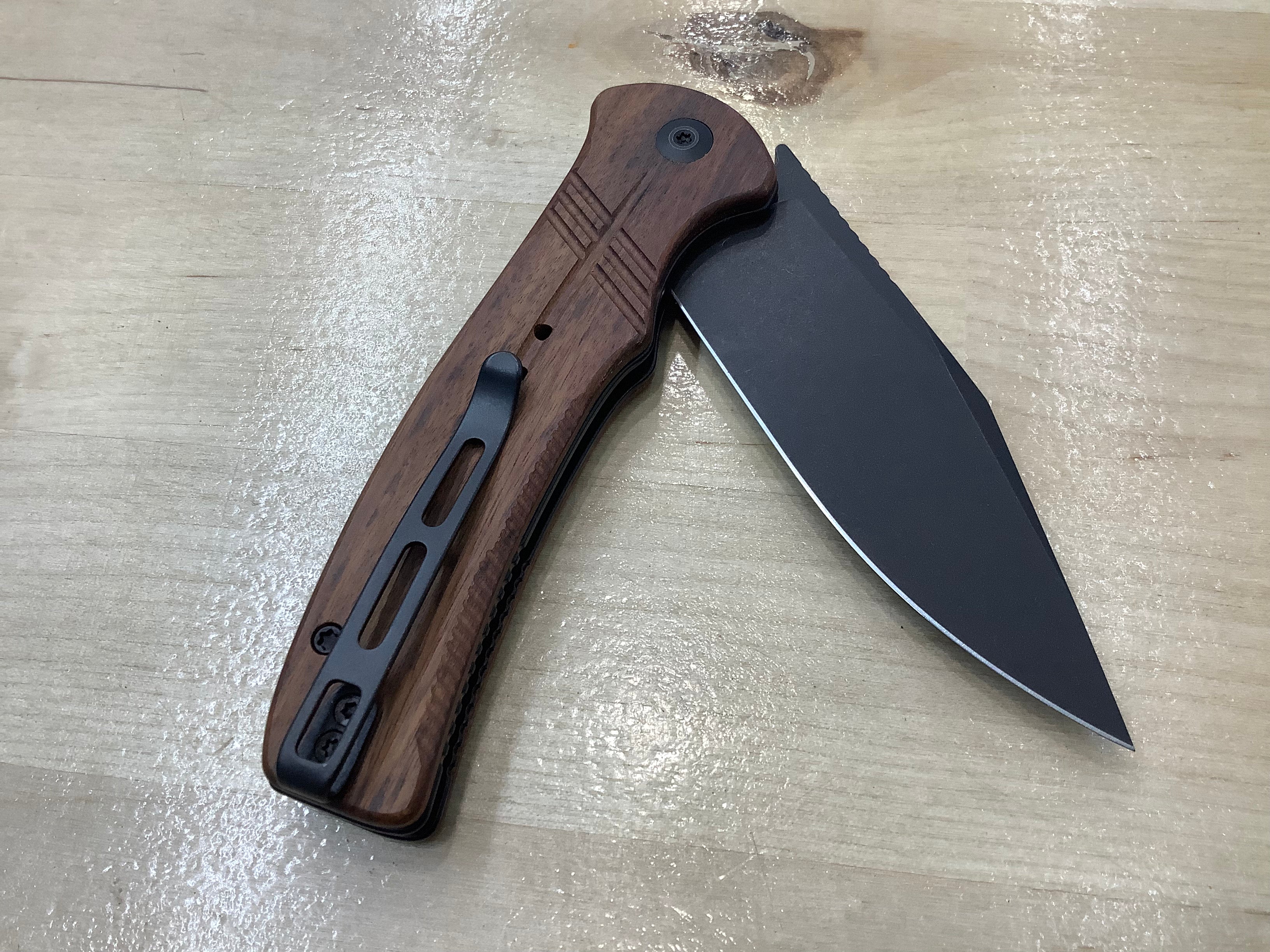 CIVIVI Cogent Flipper & Button Lock Knife Cuibourtia Wood Handle (3.47" 14C28N Black Blade) C20038D-8