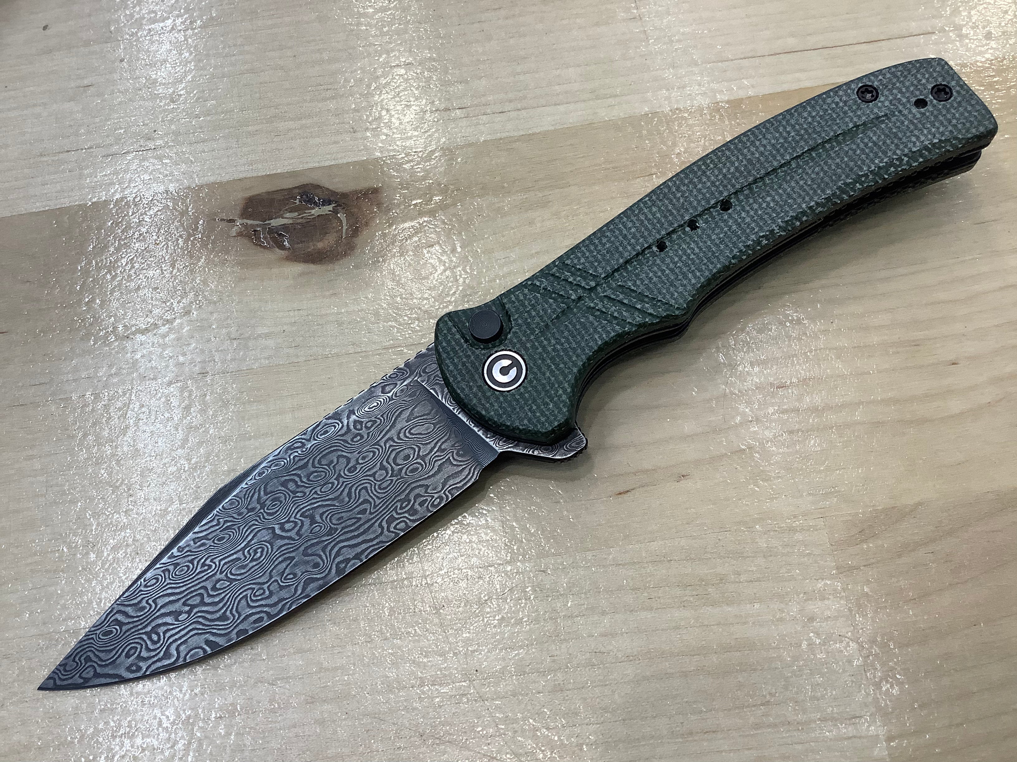 CIVIVI Cogent Flipper & Button Lock Knife Green Micarta Handle (3.47" Damascus Blade) C20038D-DS1