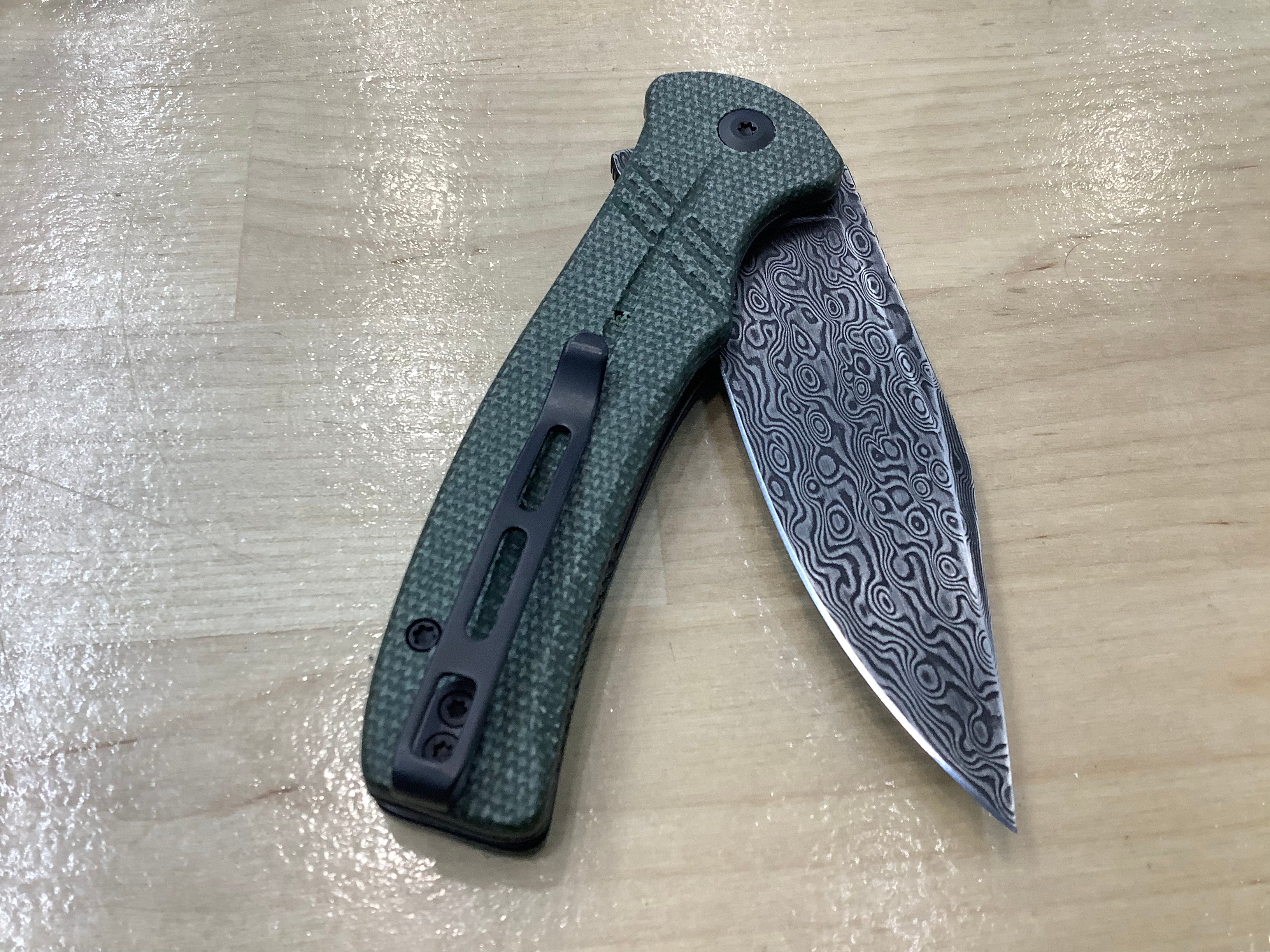 CIVIVI Cogent Flipper & Button Lock Knife Green Micarta Handle (3.47" Damascus Blade) C20038D-DS1