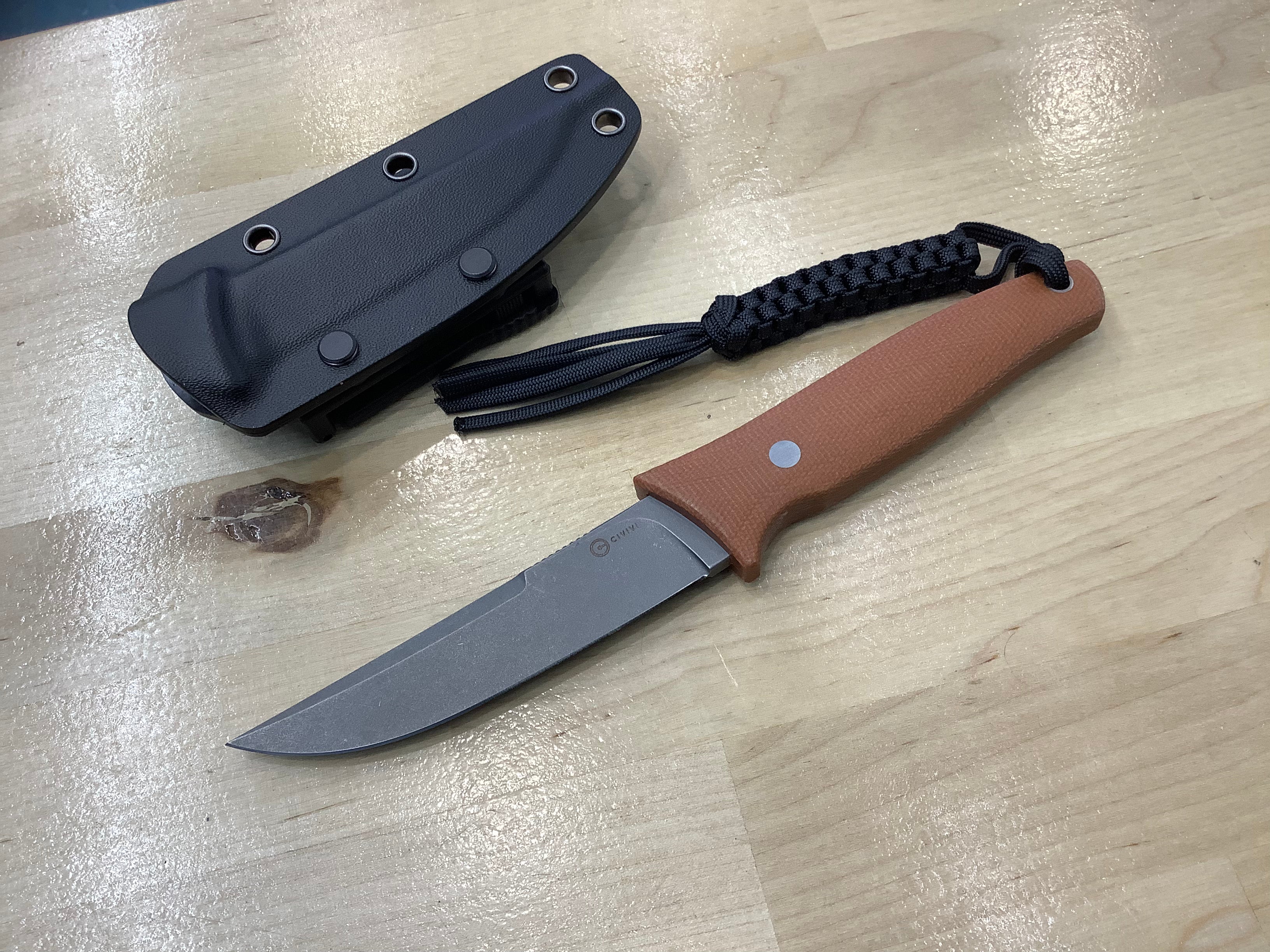 CIVIVI Tamashii Fixed Blade Knife Brown Canvas Micarta Handle (4.07" D2 Blade) C19046-5