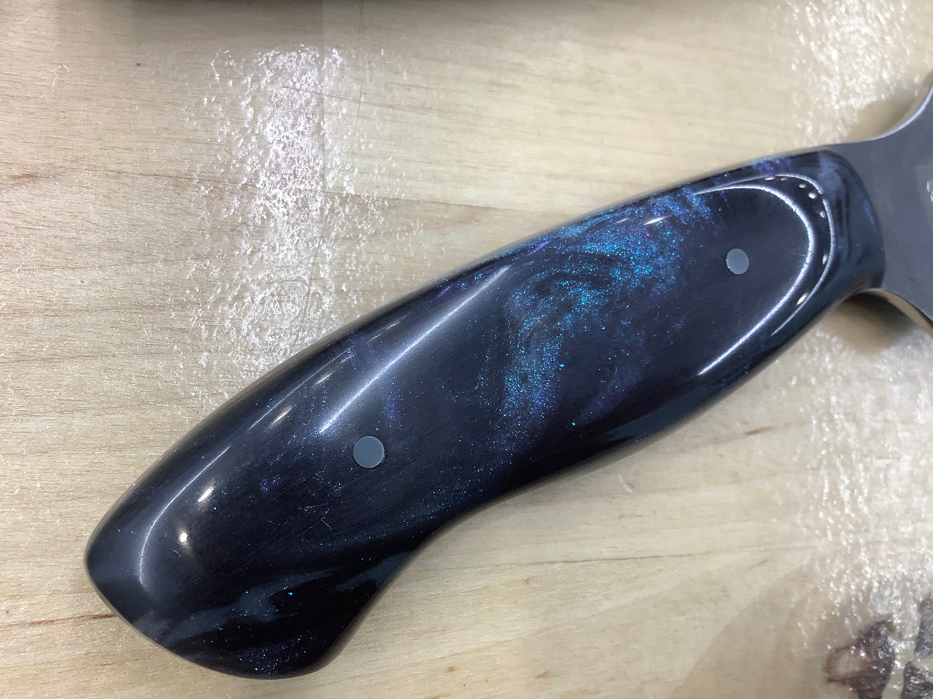 Skinner Knife in CPM154 Blue Pinecone Bolster Galaxy Resin Handle