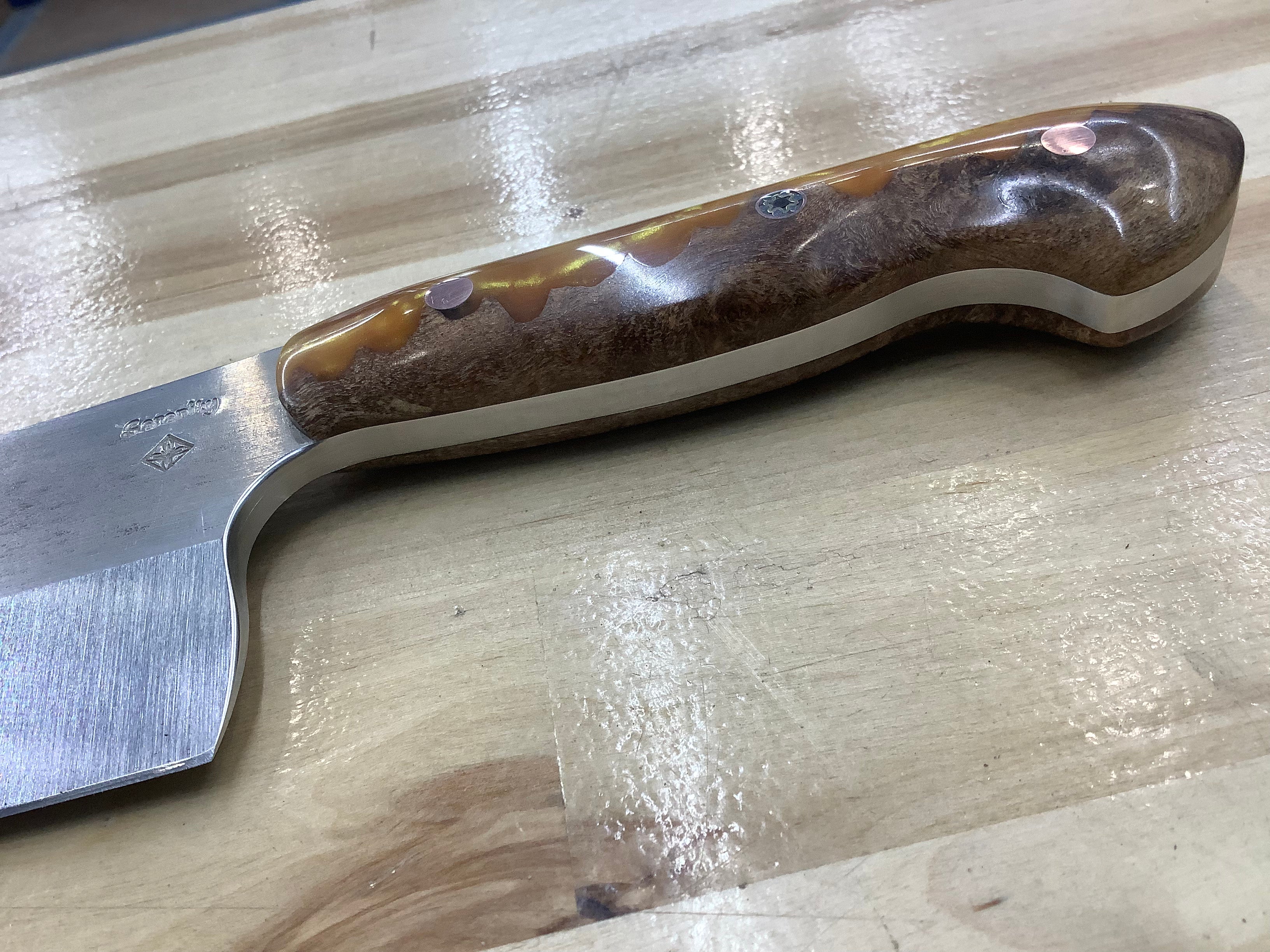 Western Style Cleaver in CPM MagnaCut with an AAO Maple & Gold Resin Hybrid Handle