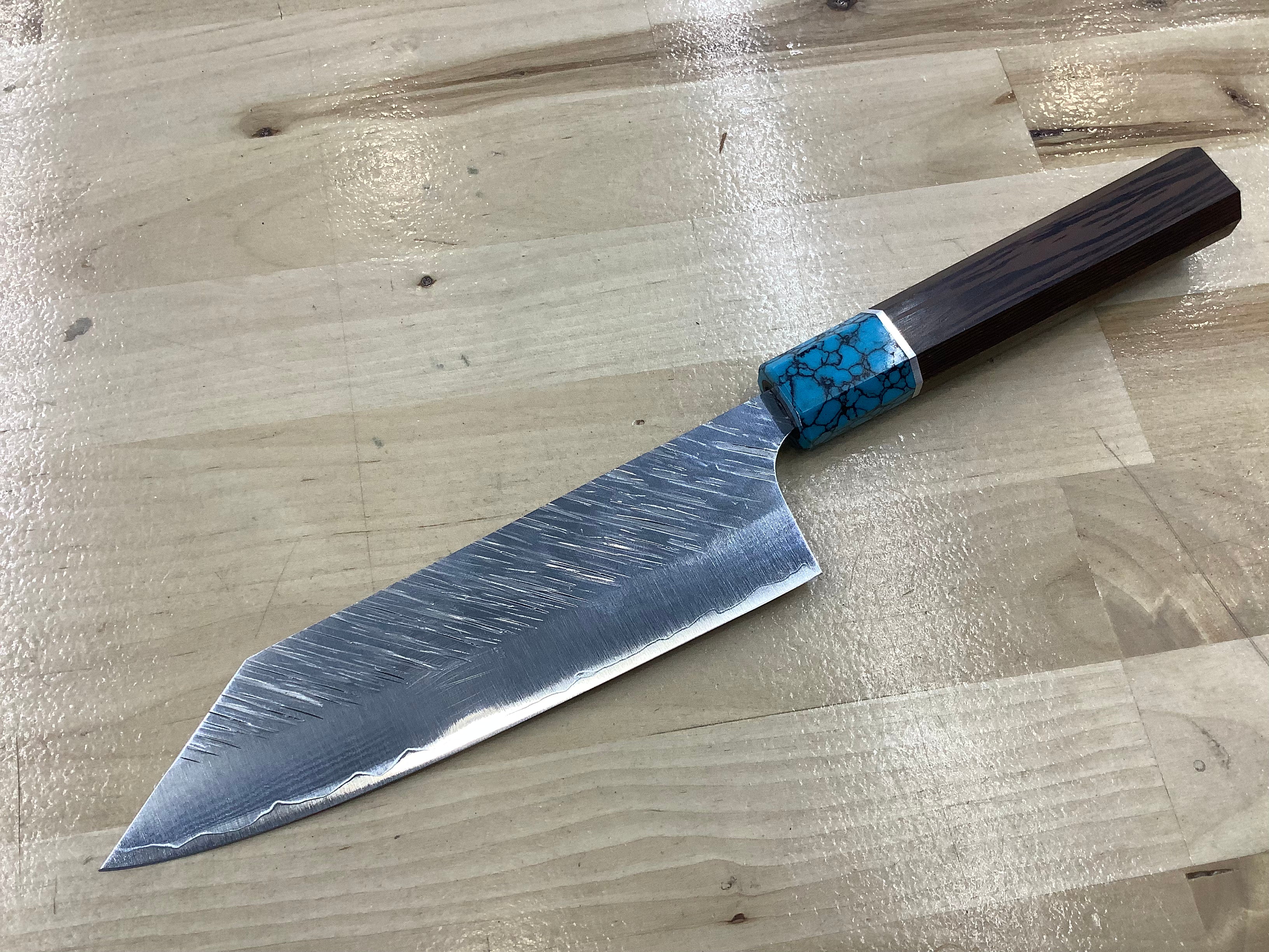 Yu Kurosaki SPG2 Clad FUJIN Japanese Chef's Santoku Knife 170mm with Blue Turquoise & Wenge Handle