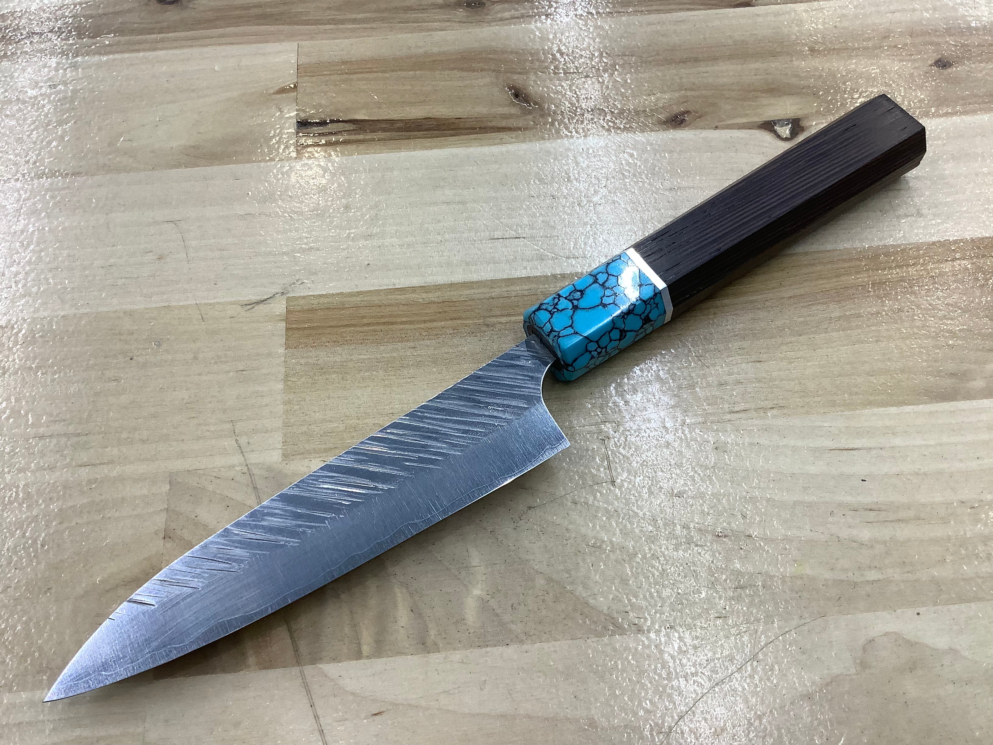 Yu Kurosaki SPG2 Clad FUJIN Japanese Chef's Petty Knife 120mm with Blue Turquoise & Wenge Handle