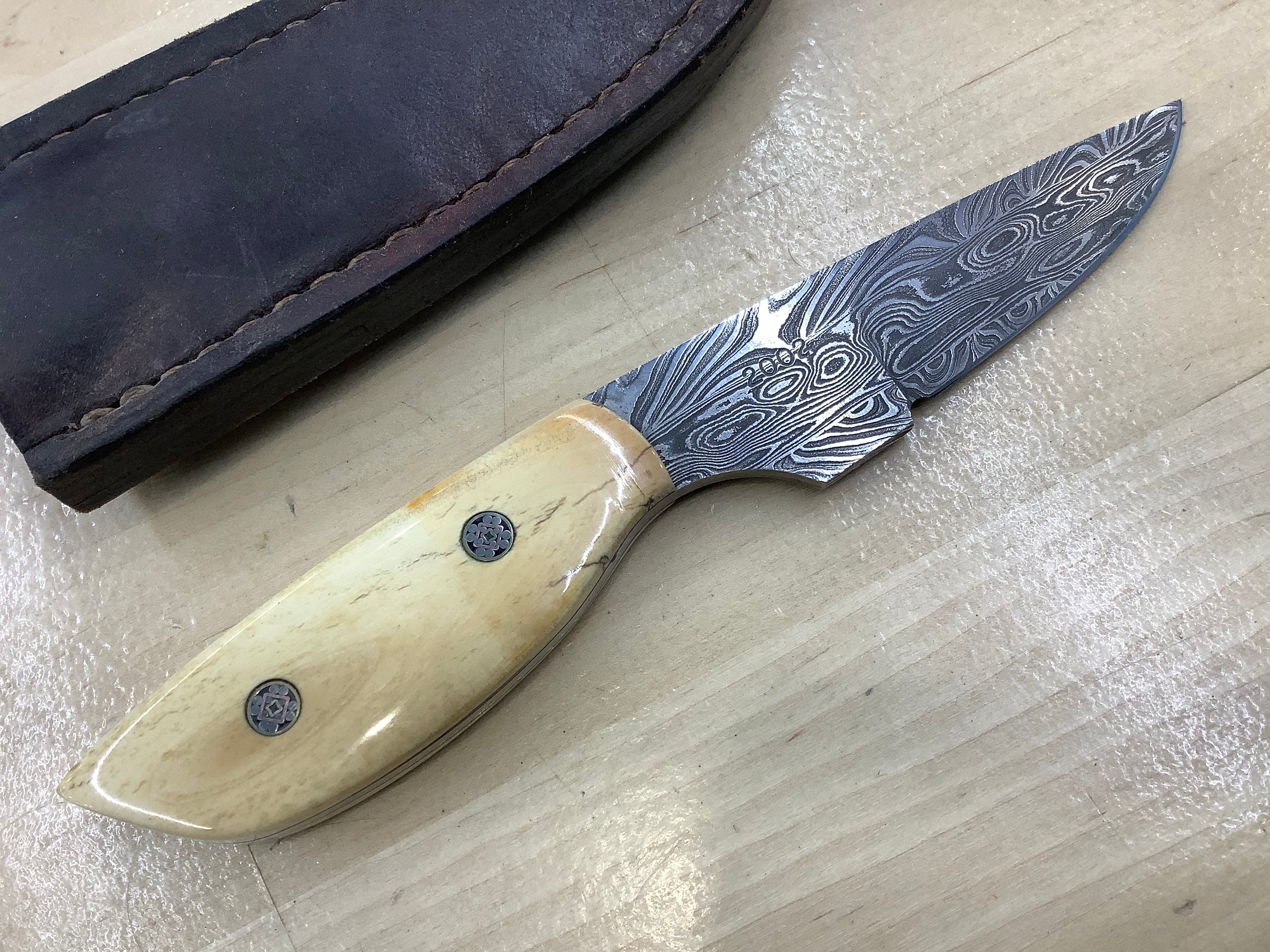 Stek Knives Small Hunter in Triple Laminated Damascus Steel & Mammoth