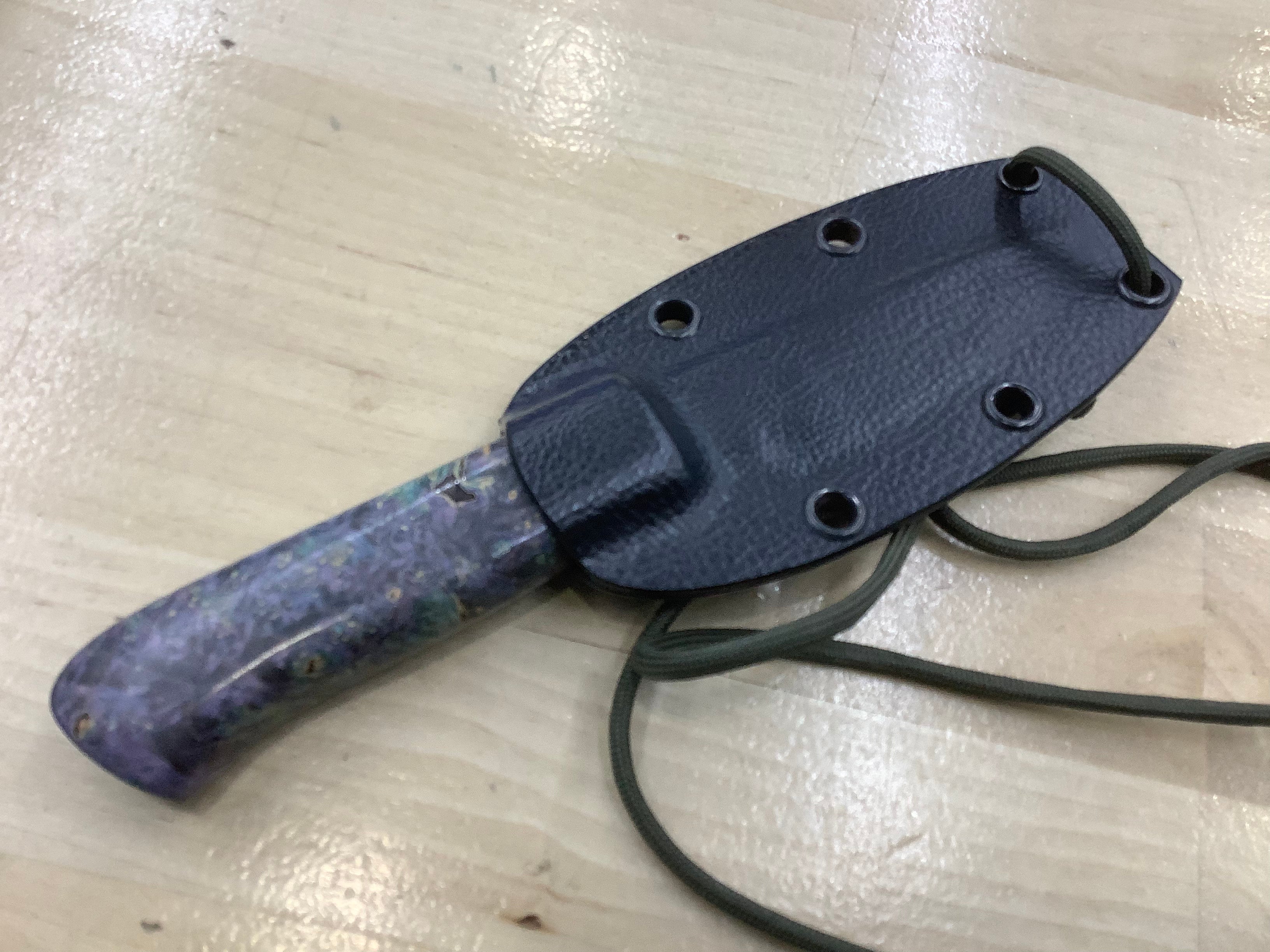 Starry Night Neck Knife CPM MagnaCut with Box Elder Burl- Neck Knife Sheath