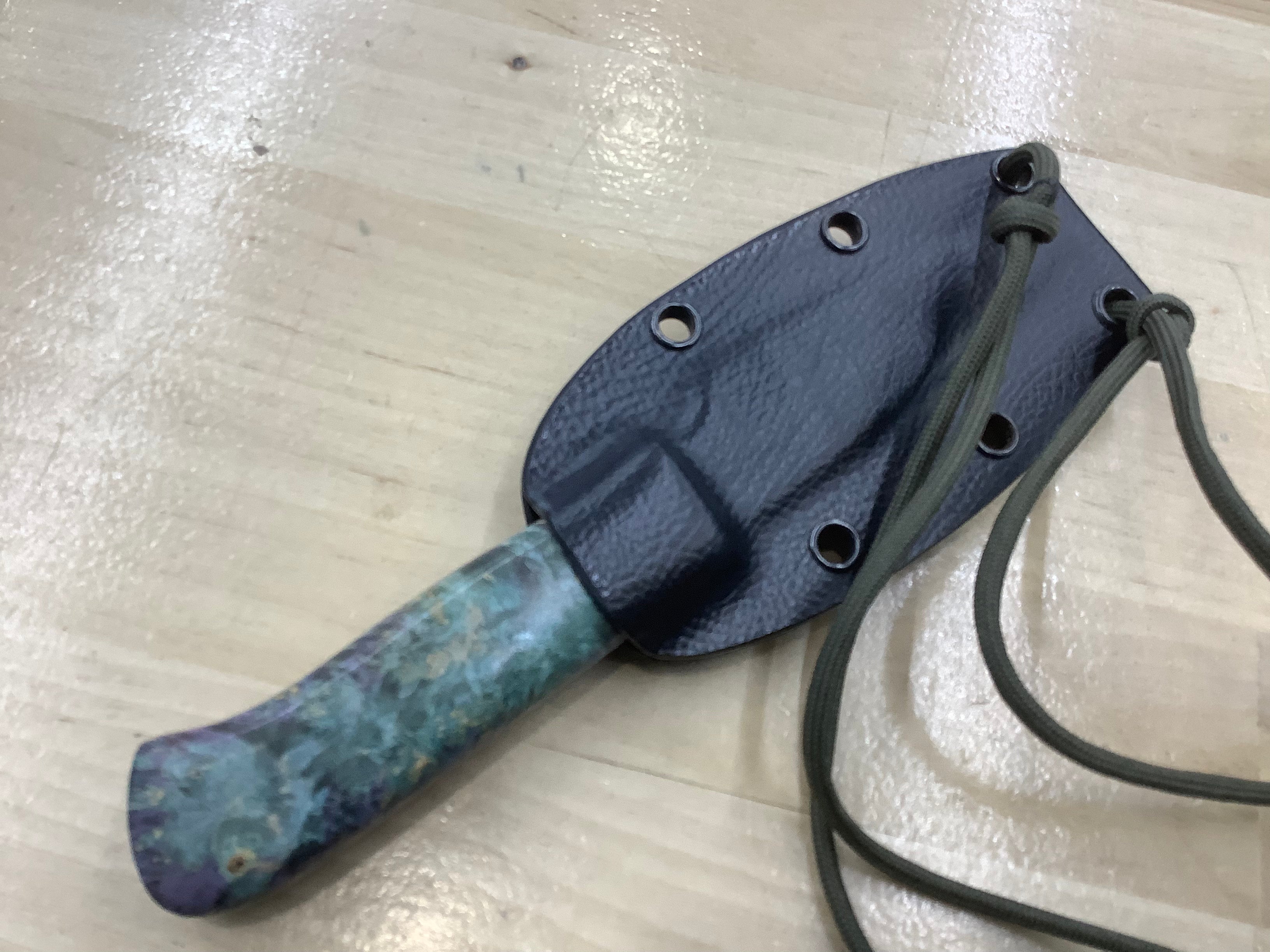 Starry Night Neck Knife CPM MagnaCut with Box Elder Burl- Neck Knife Sheath