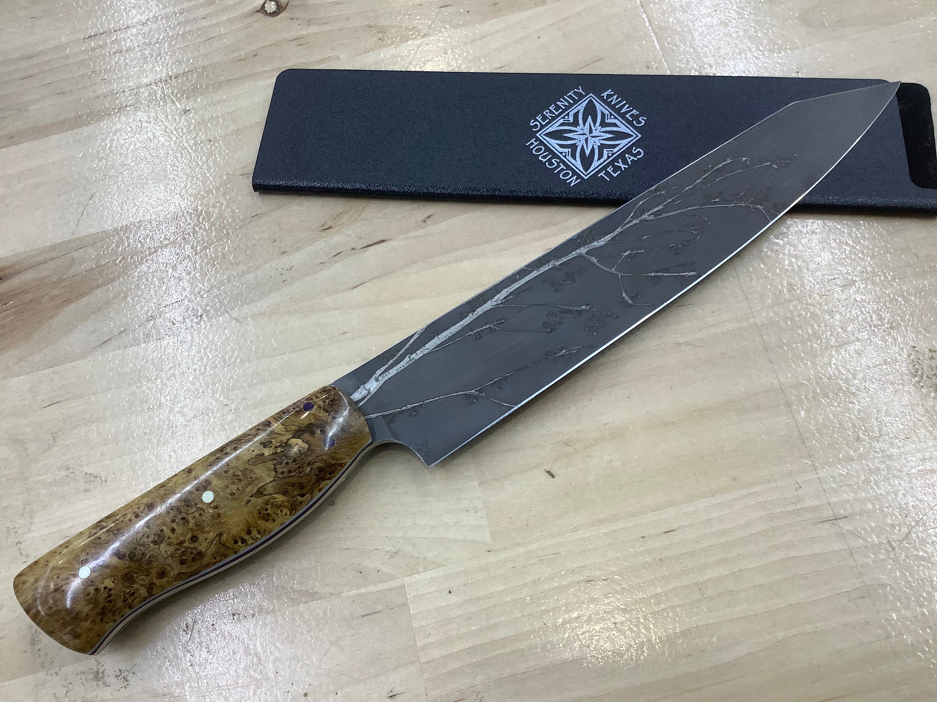 Trancheuse à Sujihiki en fleur de cerisier en CPM MagnaCut - Manche en bois de fromage et G-10 8” (250 mm)