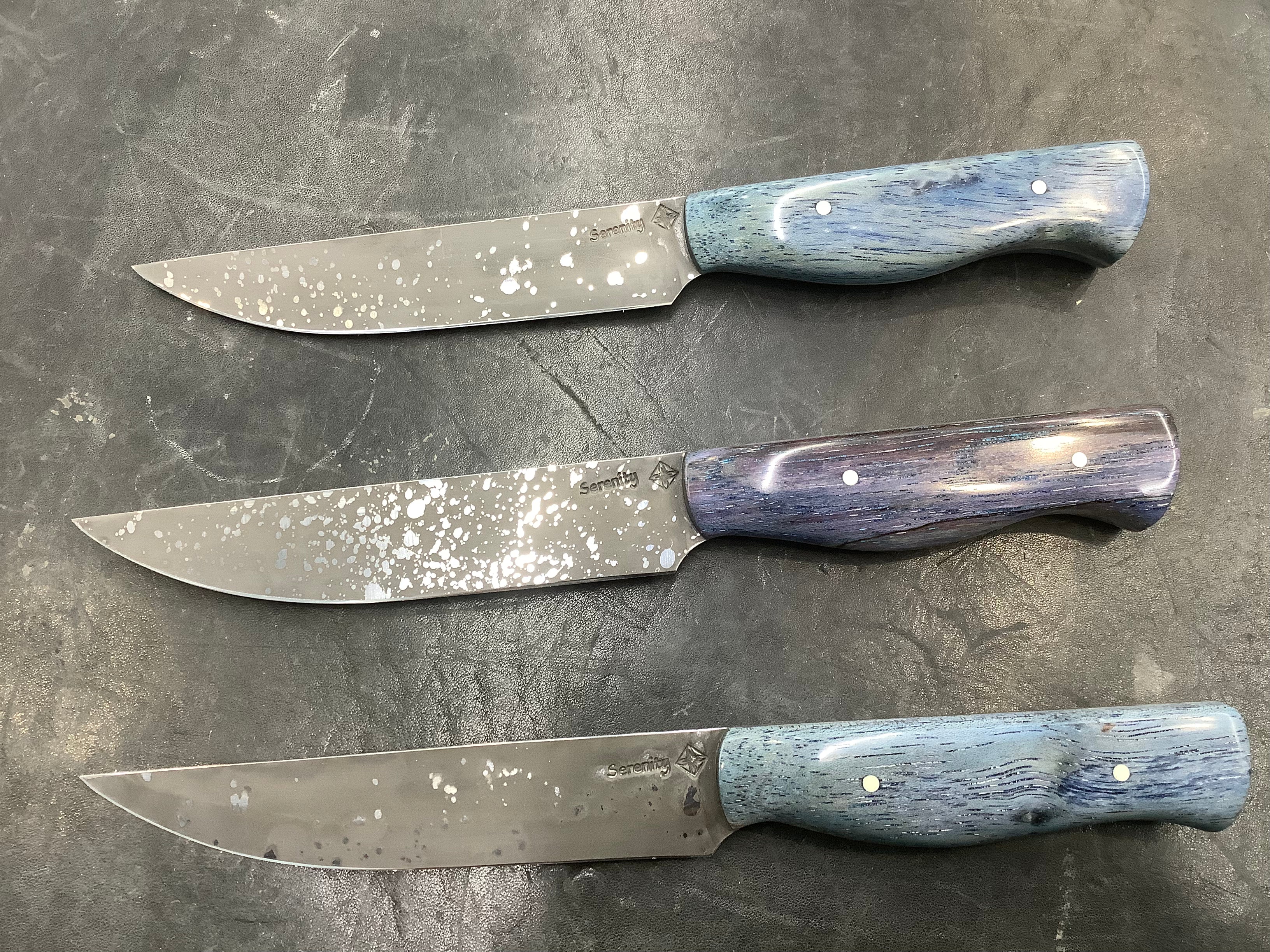 Steak Knives CPM 154 Acid Wash - Blue Spalted Pecan Handles - Sold Individually