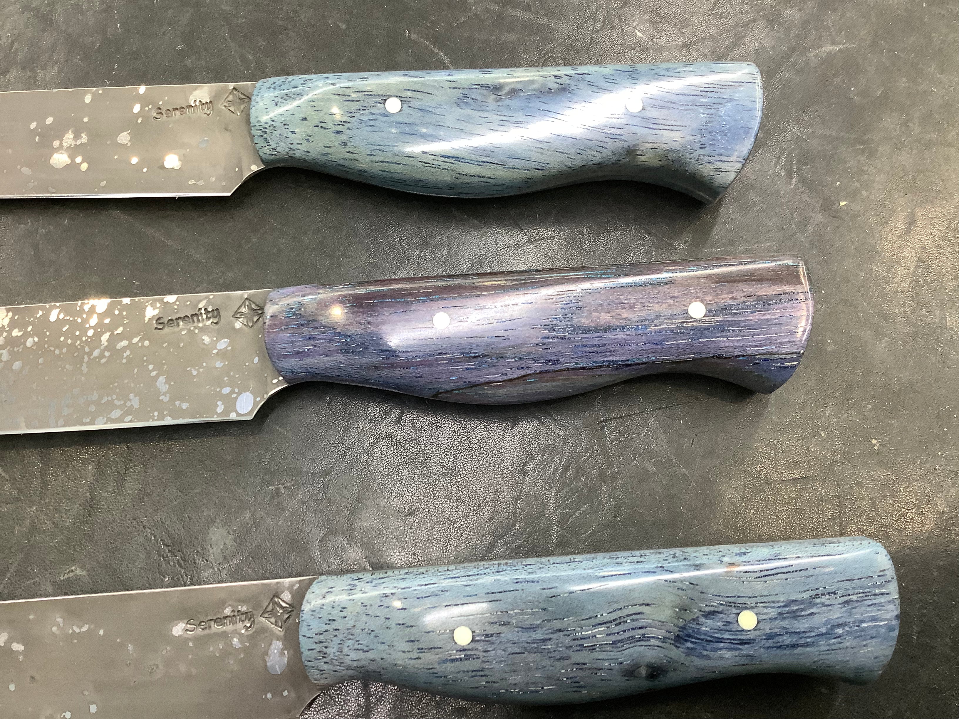 Steak Knives CPM 154 Acid Wash - Blue Spalted Pecan Handles - Sold Individually