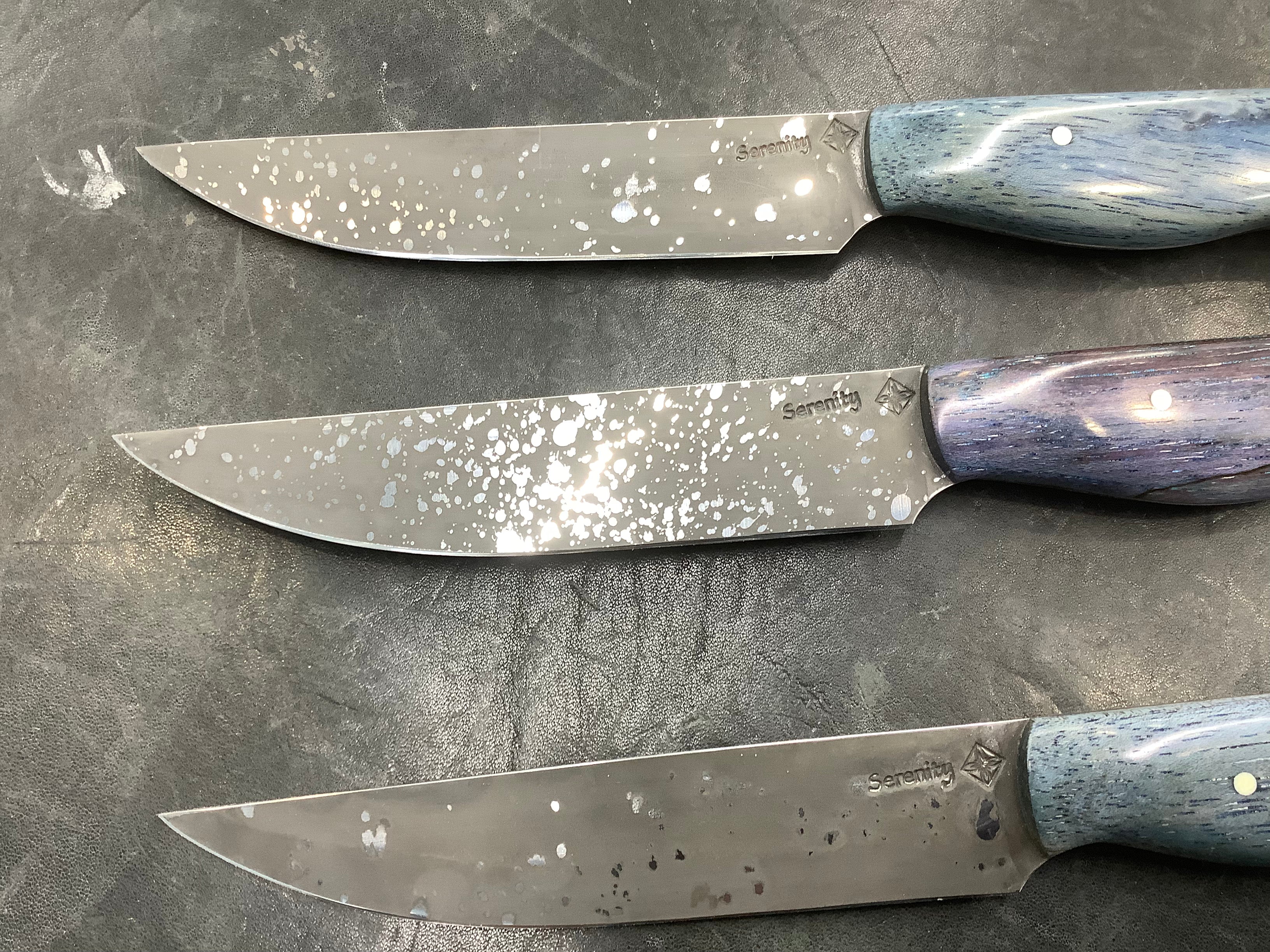 Steak Knives CPM 154 Acid Wash - Blue Spalted Pecan Handles - Sold Individually