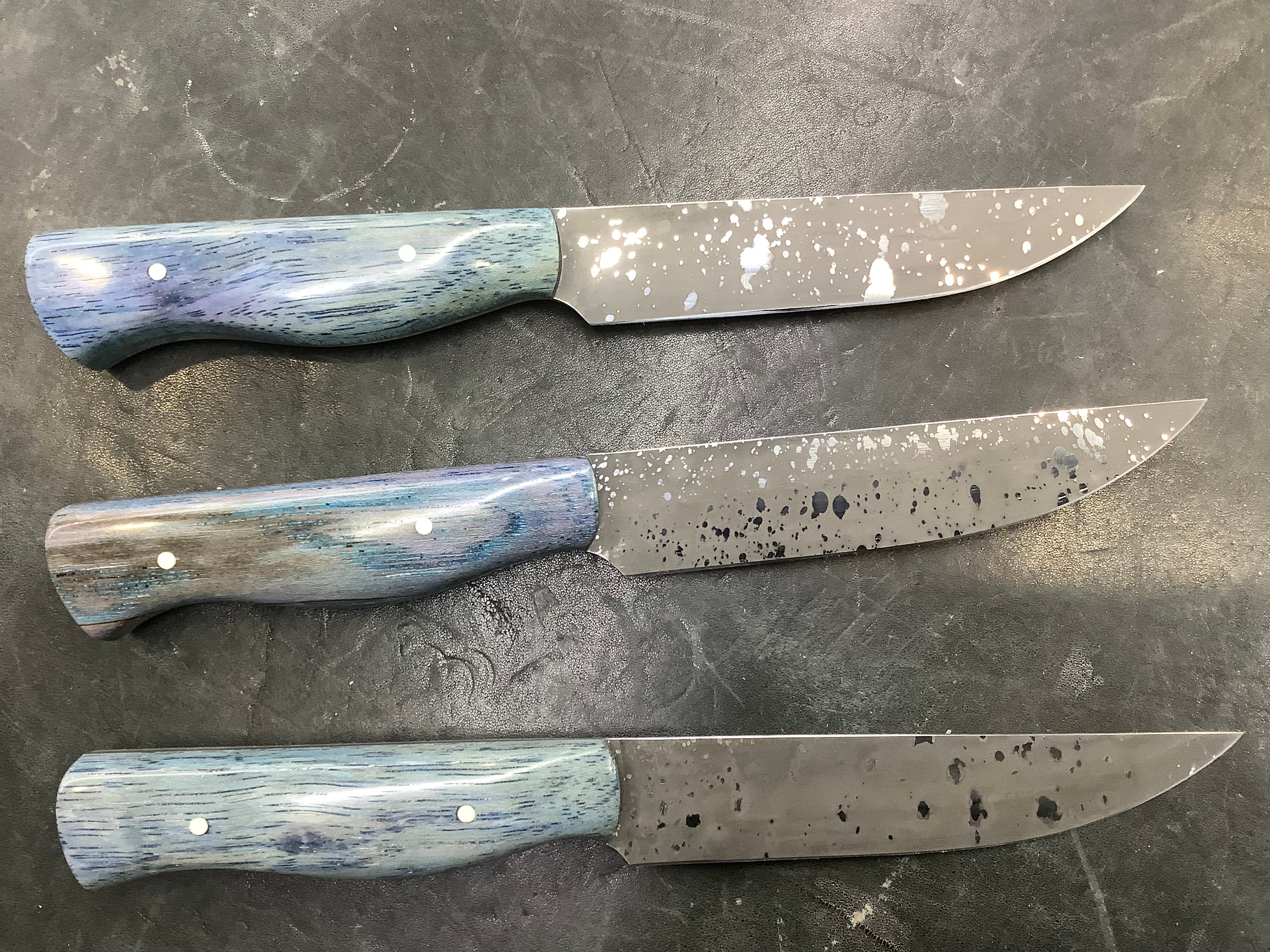 Steak Knives CPM 154 Acid Wash - Blue Spalted Pecan Handles - Sold Individually