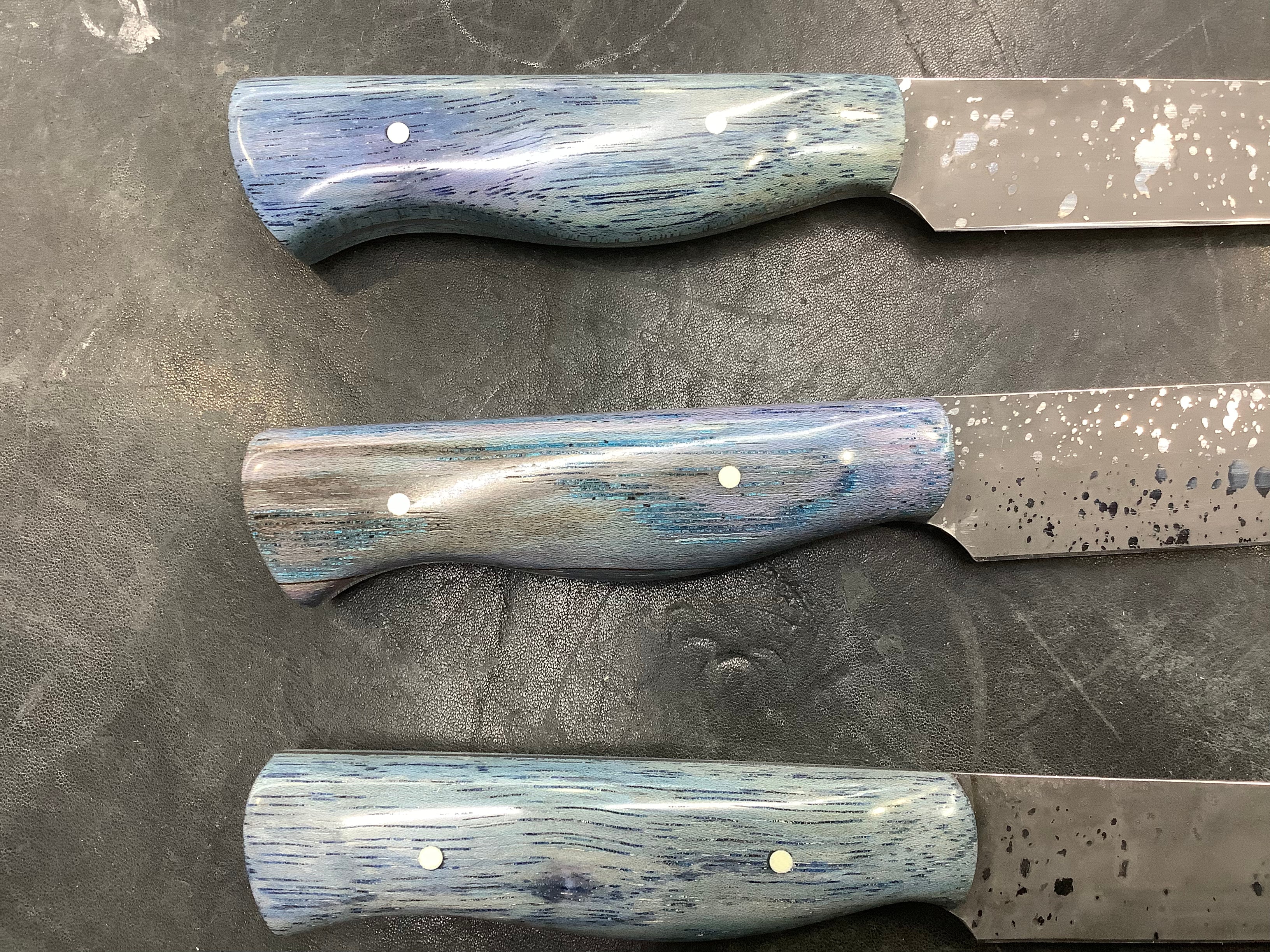 Steak Knives CPM 154 Acid Wash - Blue Spalted Pecan Handles - Sold Individually