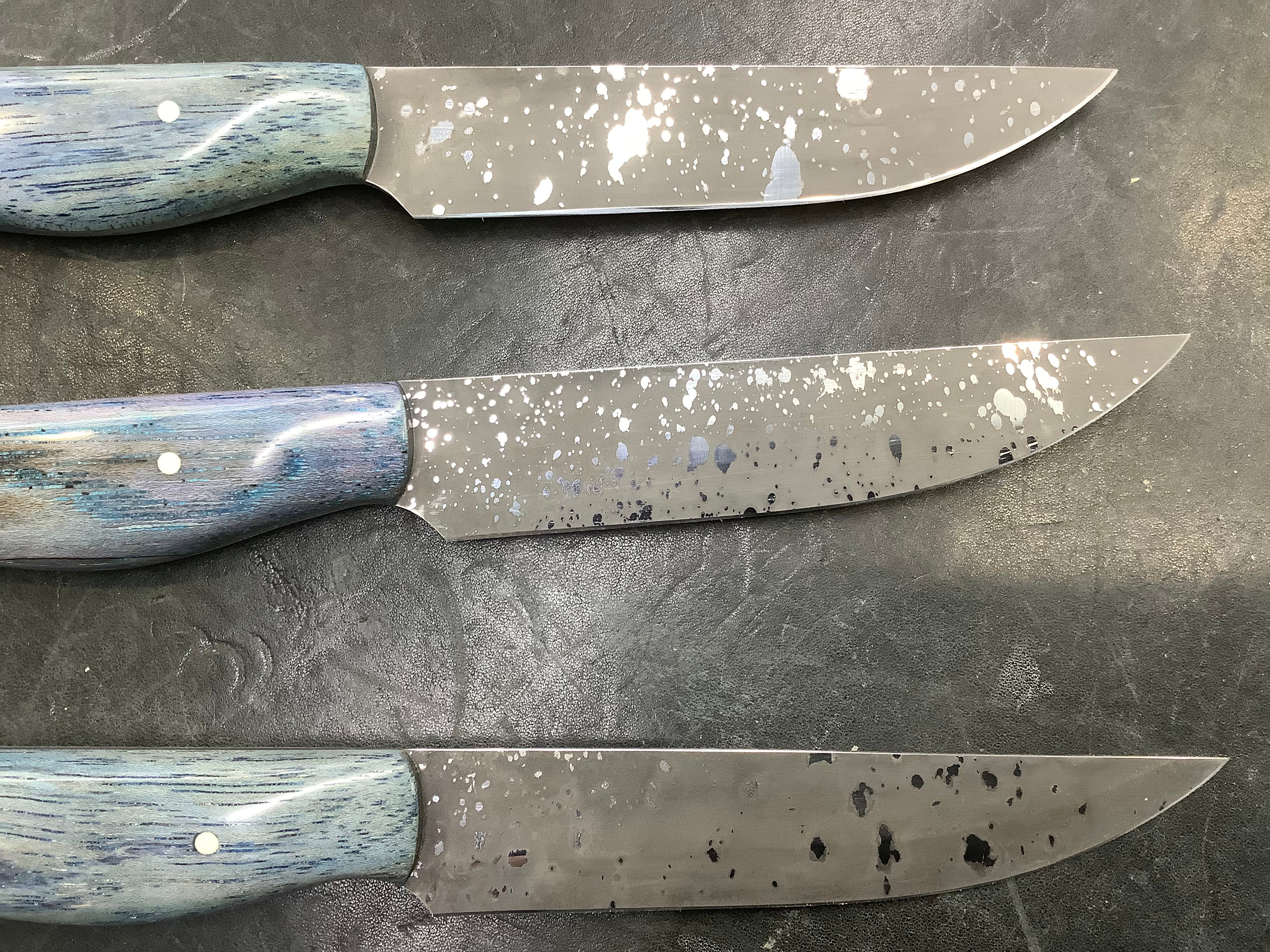 Steak Knives CPM 154 Acid Wash - Blue Spalted Pecan Handles - Sold Individually