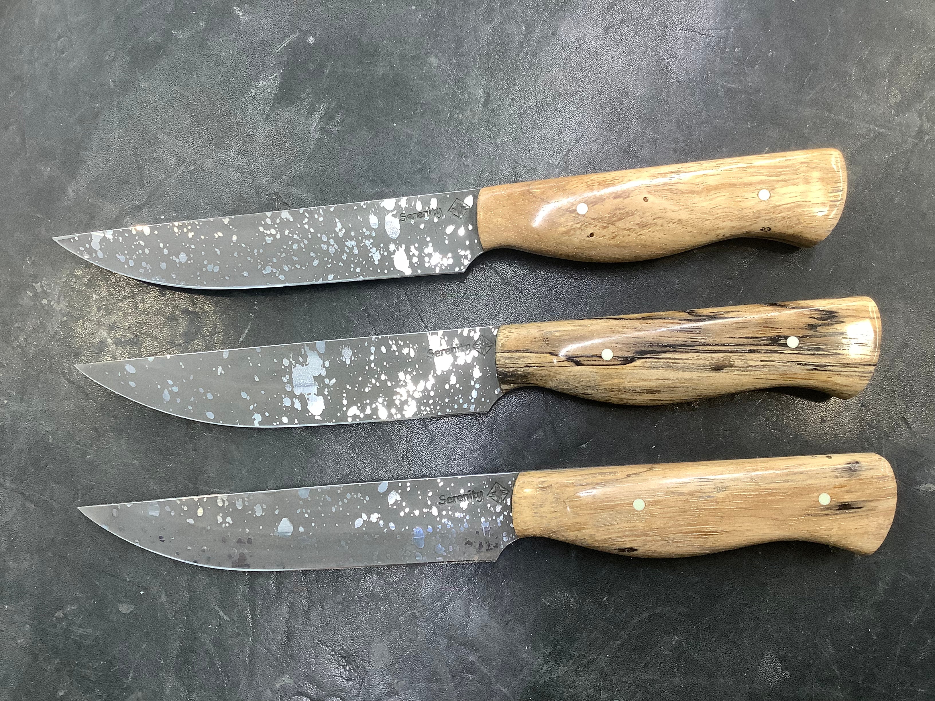 Steak Knives CPM 154 Acid Wash - Spalted Pecan Handles - Sold Individually