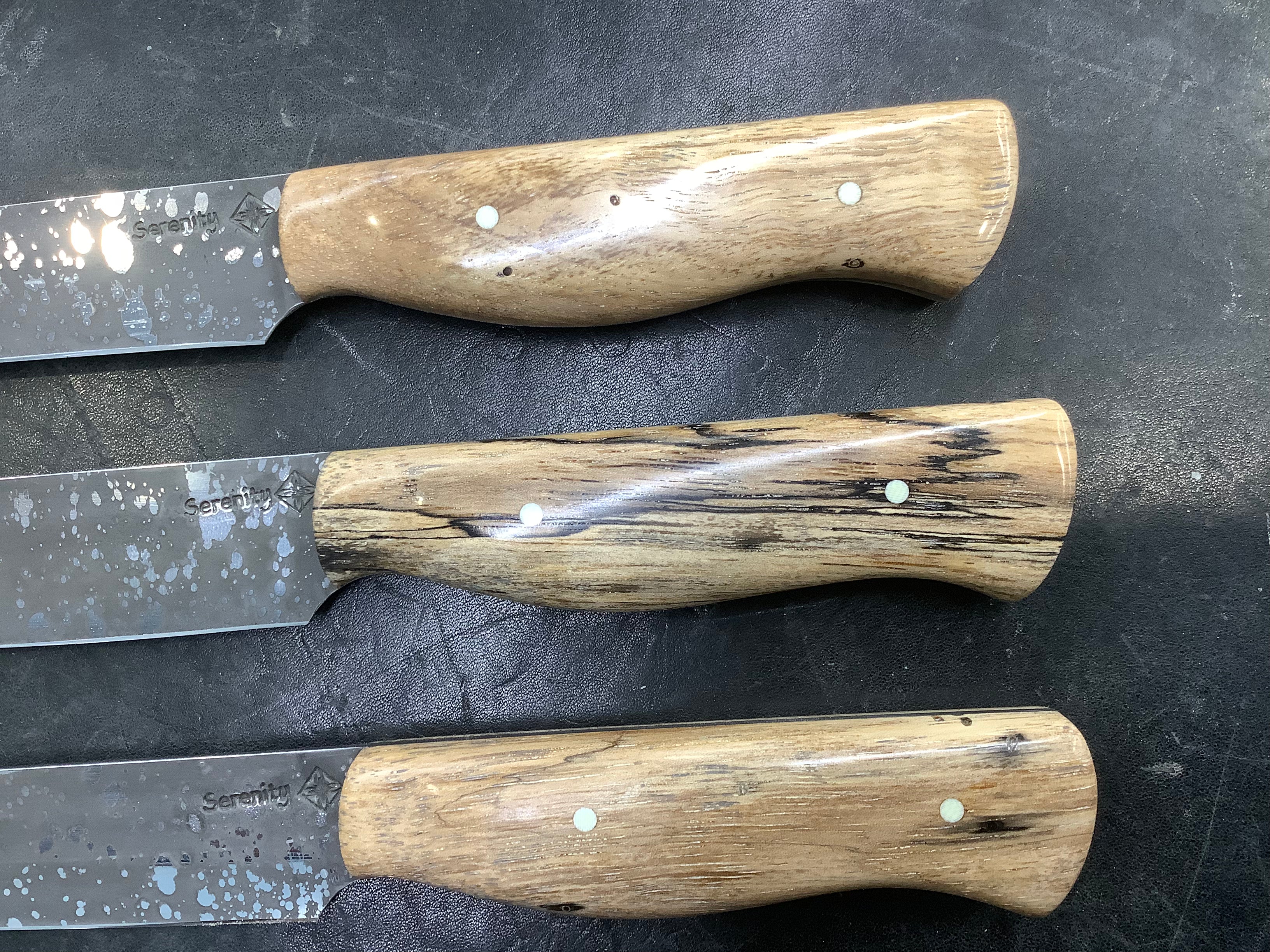 Steak Knives CPM 154 Acid Wash - Spalted Pecan Handles - Sold Individually