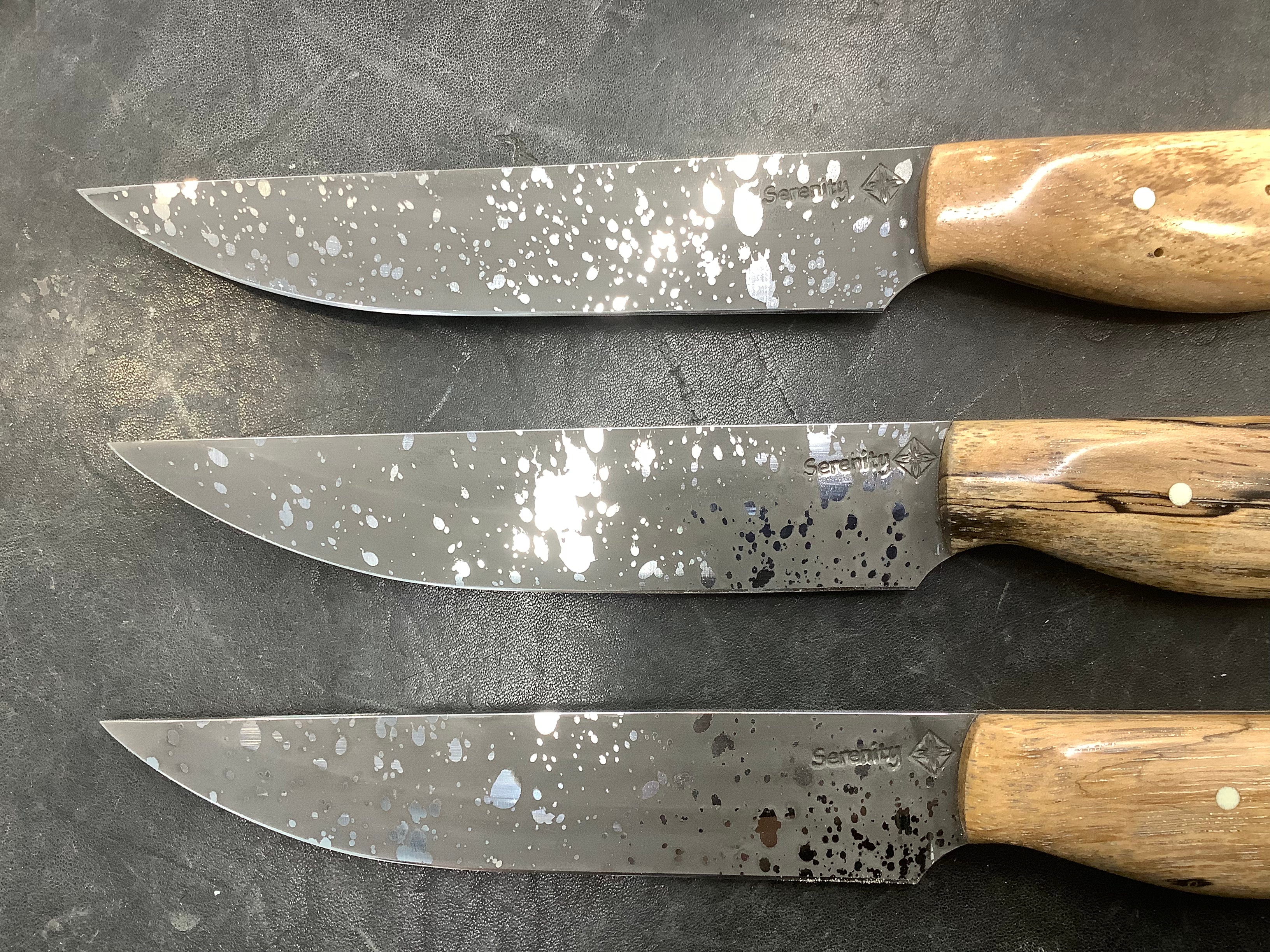 Steak Knives CPM 154 Acid Wash - Spalted Pecan Handles - Sold Individually