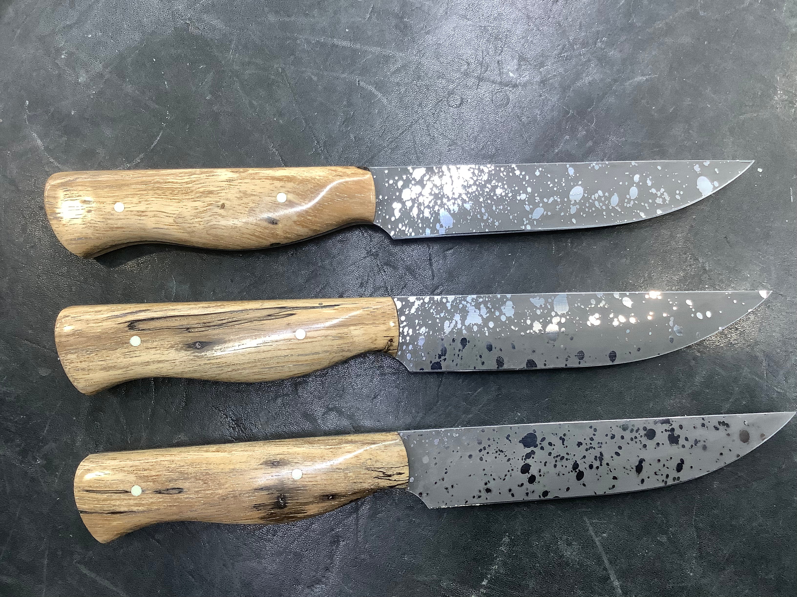 Steak Knives CPM 154 Acid Wash - Spalted Pecan Handles - Sold Individually