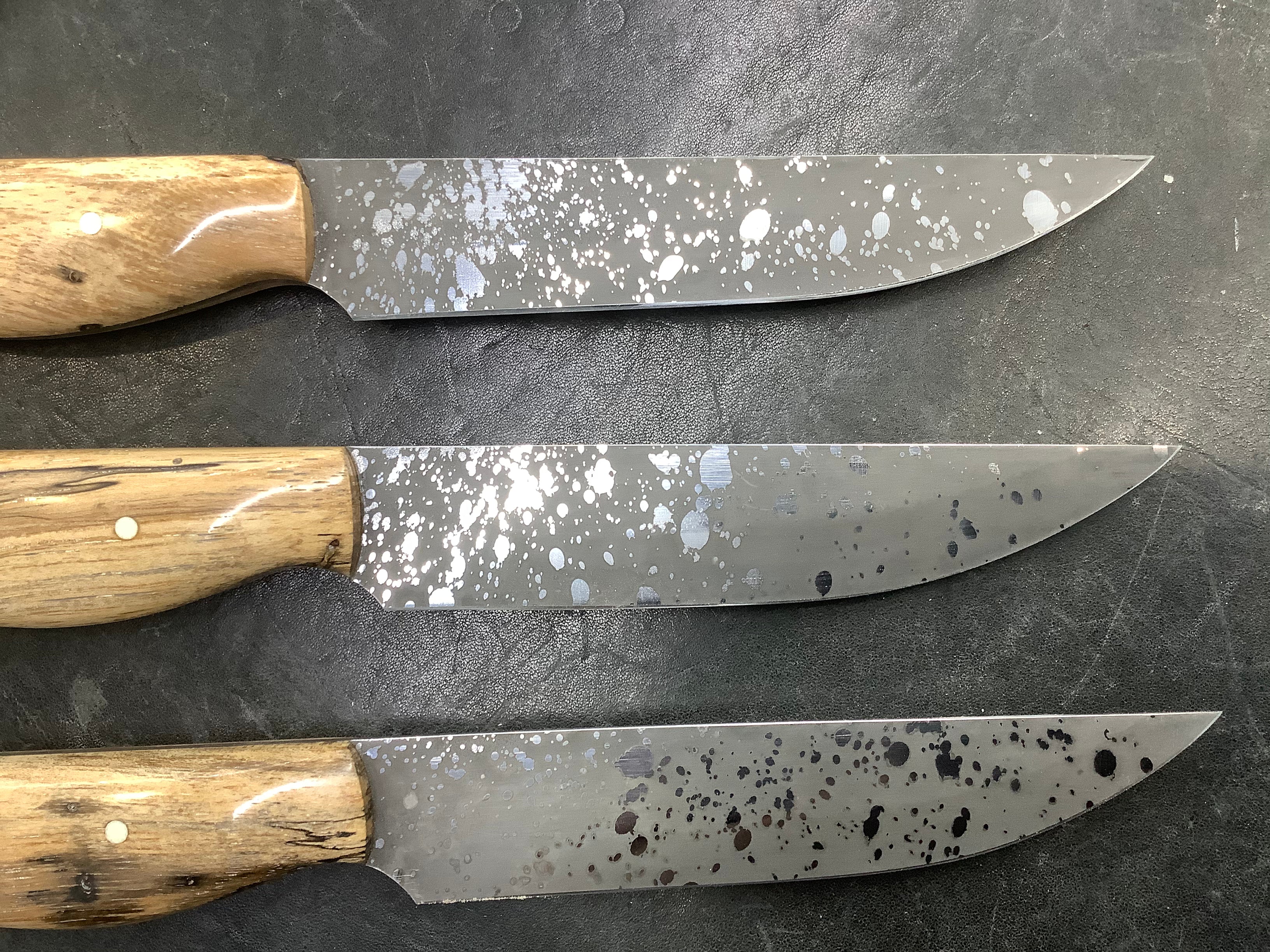 Steak Knives CPM 154 Acid Wash - Spalted Pecan Handles - Sold Individually