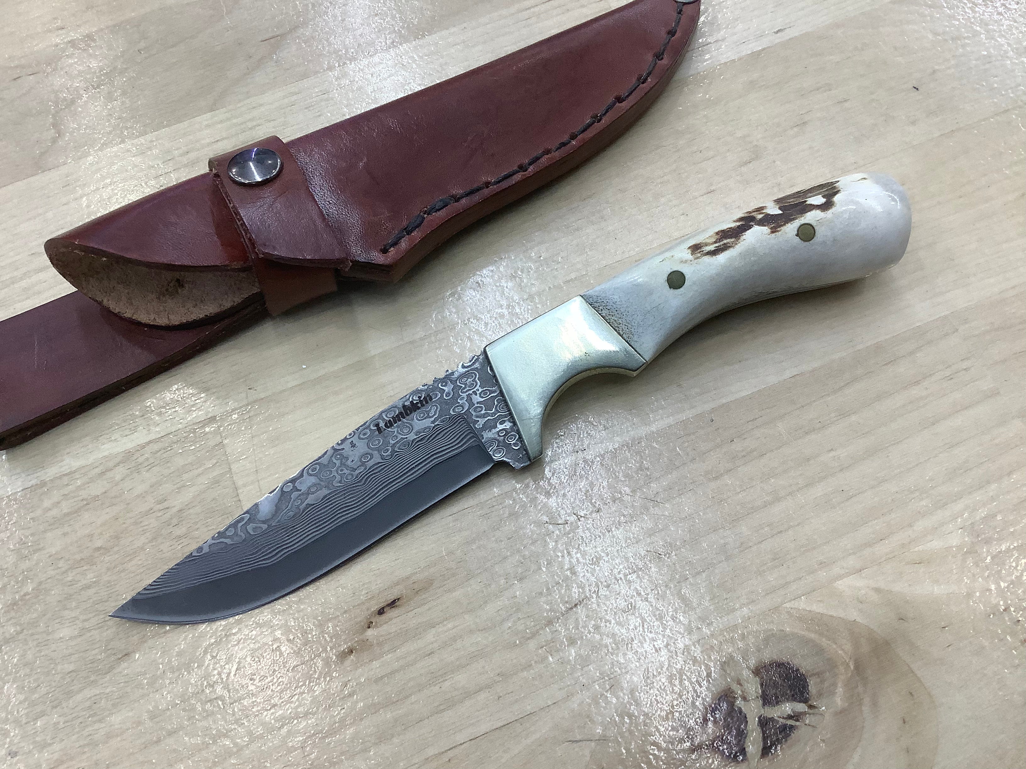 Tim Lambkin Drop Point Hunter in San Mai Damascus