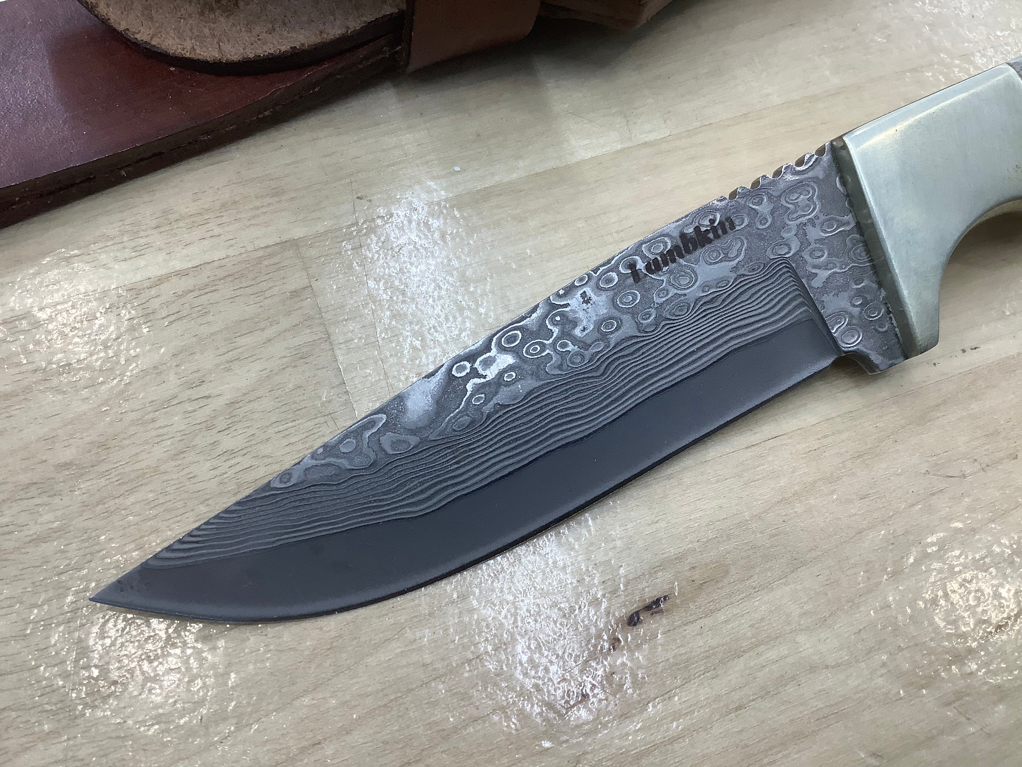 Tim Lambkin Drop Point Hunter in San Mai Damascus