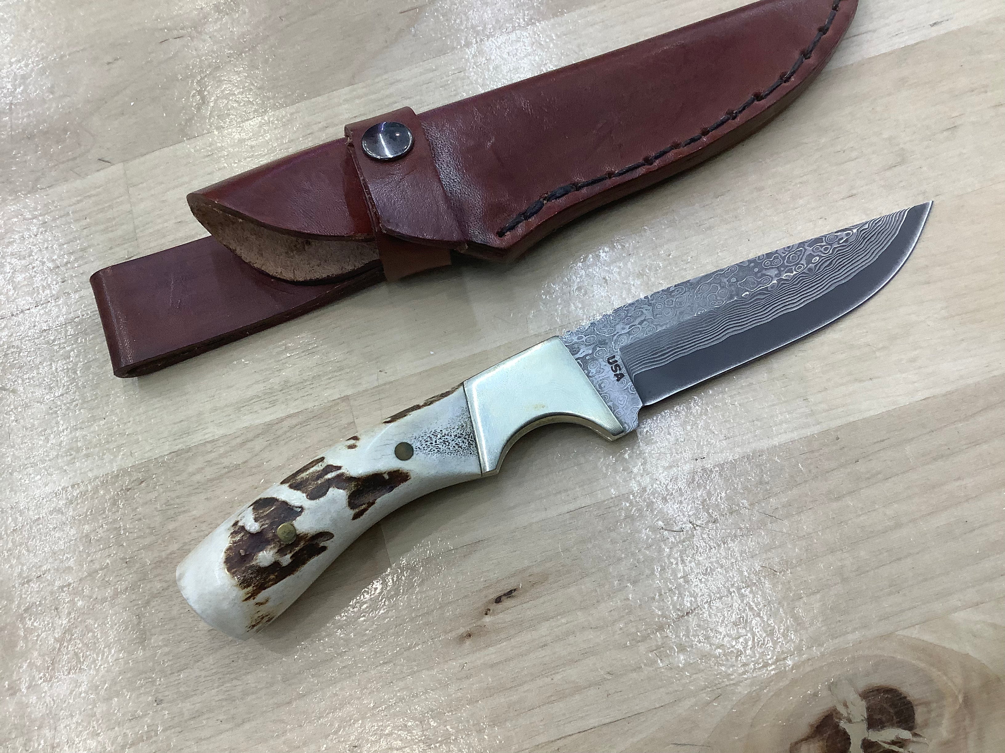 Tim Lambkin Drop Point Hunter in San Mai Damascus