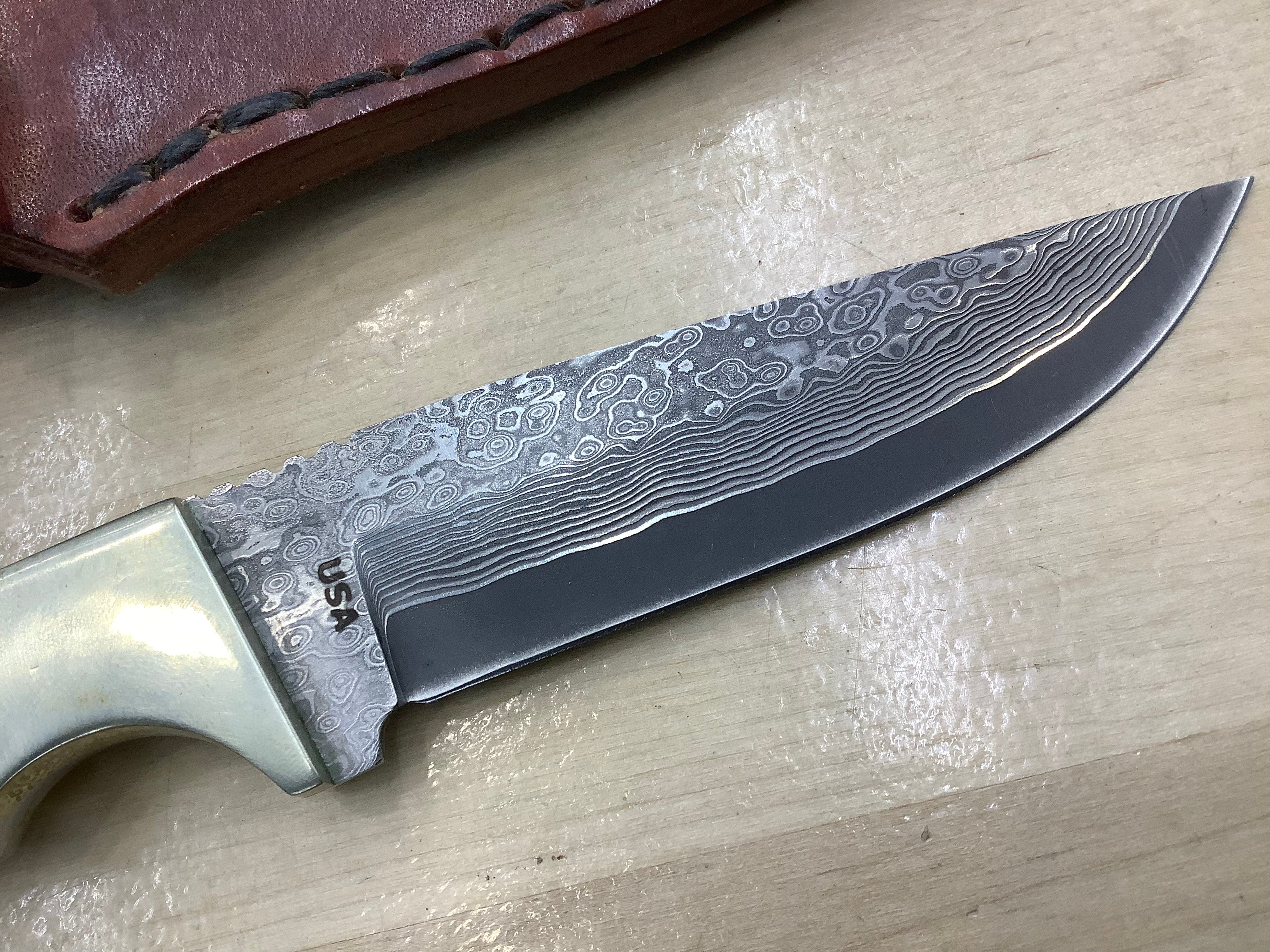 Tim Lambkin Drop Point Hunter in San Mai Damascus