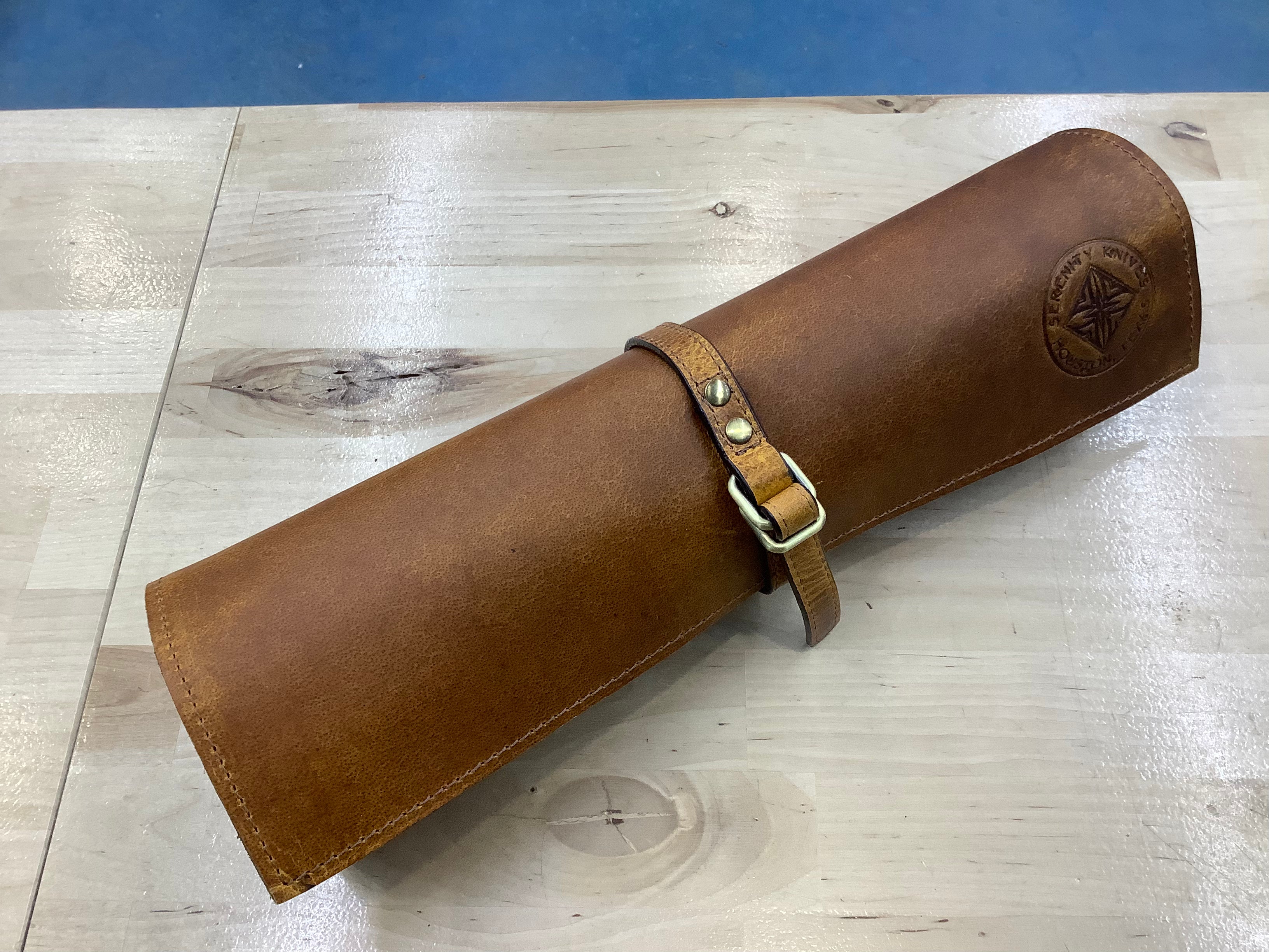 Small Leather Chef Roll, 6 knife pockets