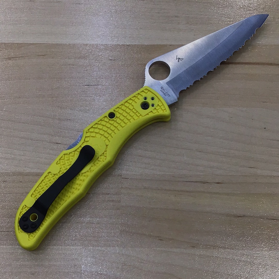 Spyderco Pacific Salt 2 Lockback Knife Yellow FRN (3.4" Satin Serr) C91SYL2