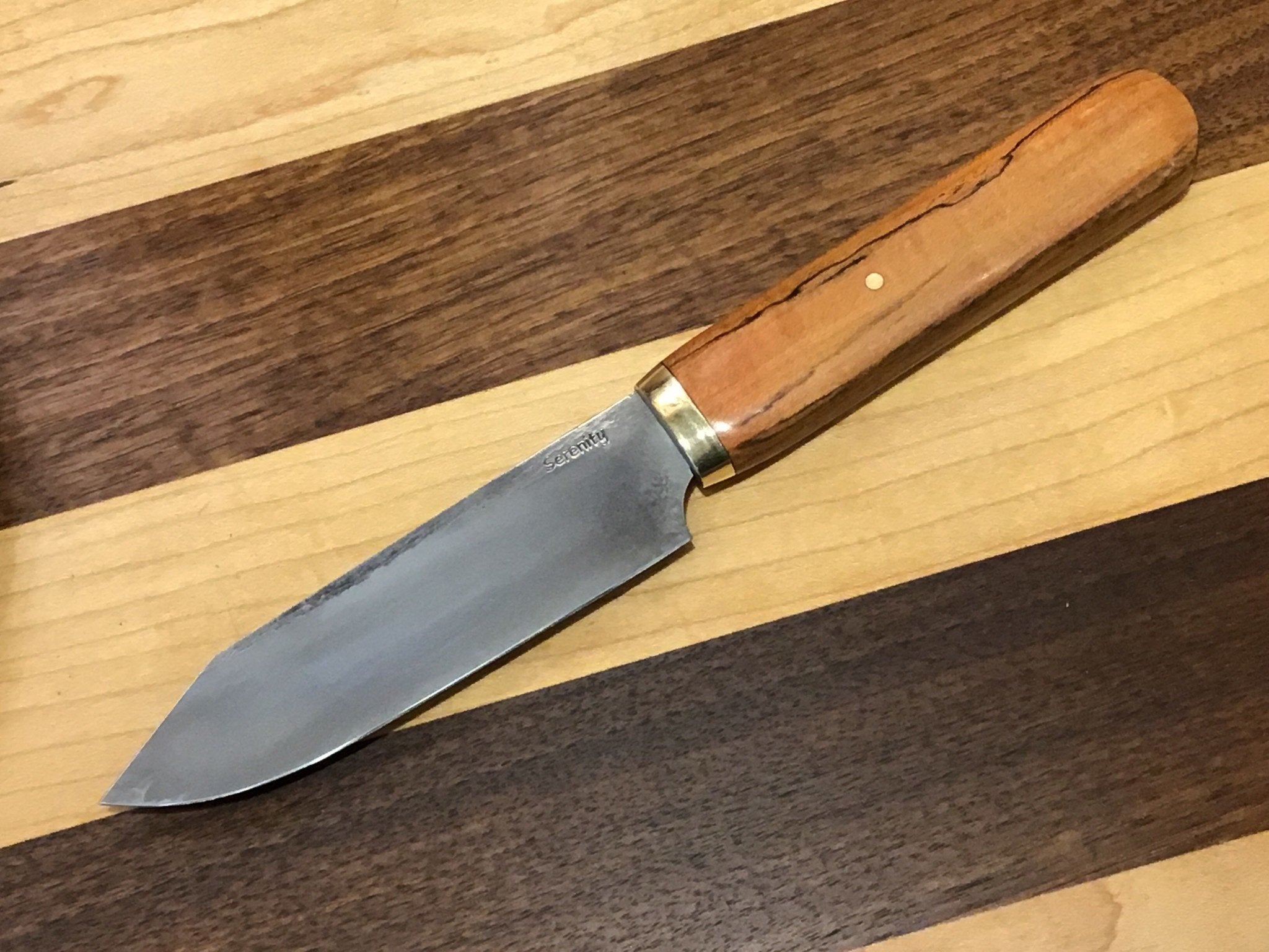 4 3/4" K-Tip Honesuki with Brass Ferrule and Red Spalted Pecan