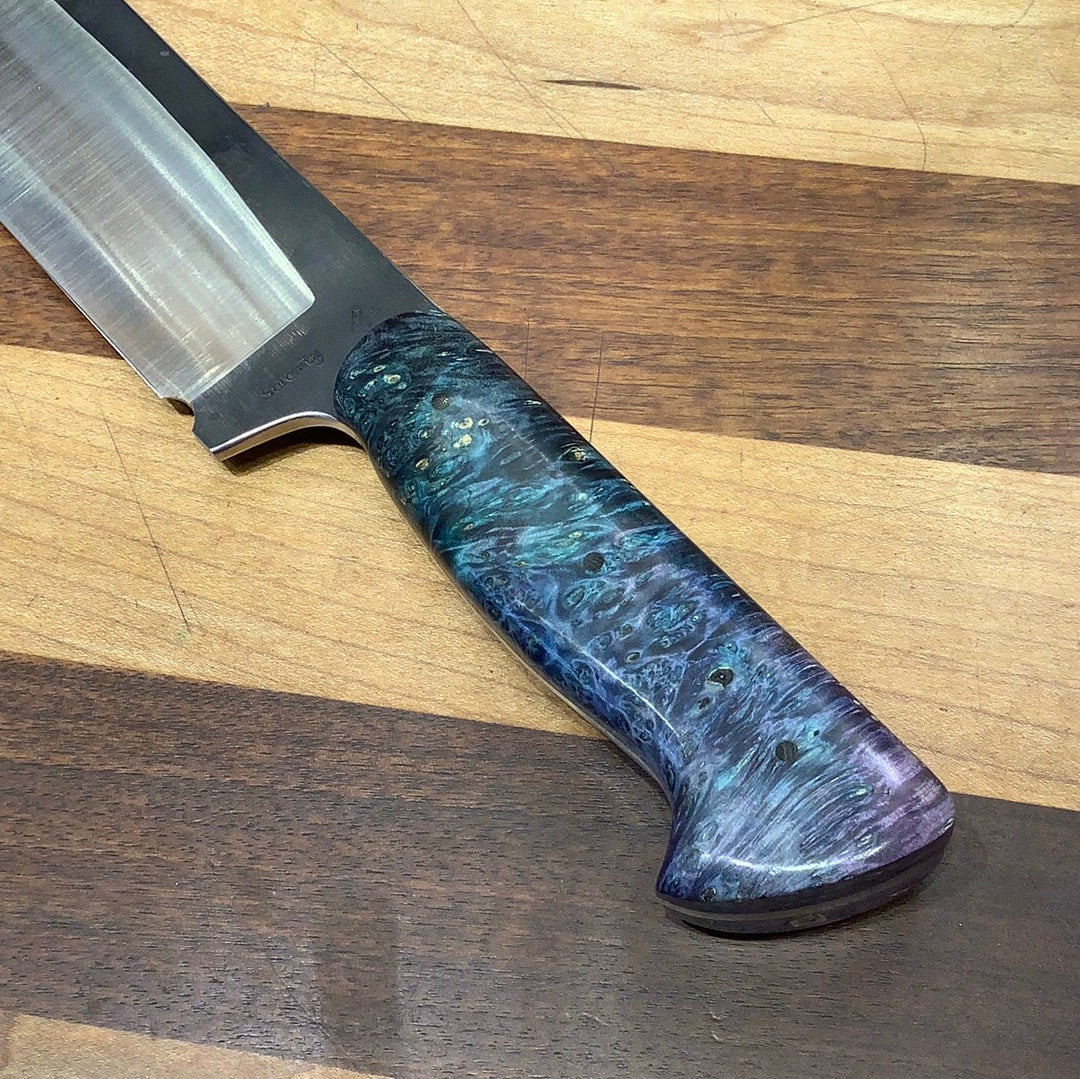 Harpoon Bowie with Double Dyed Box Elder Burl