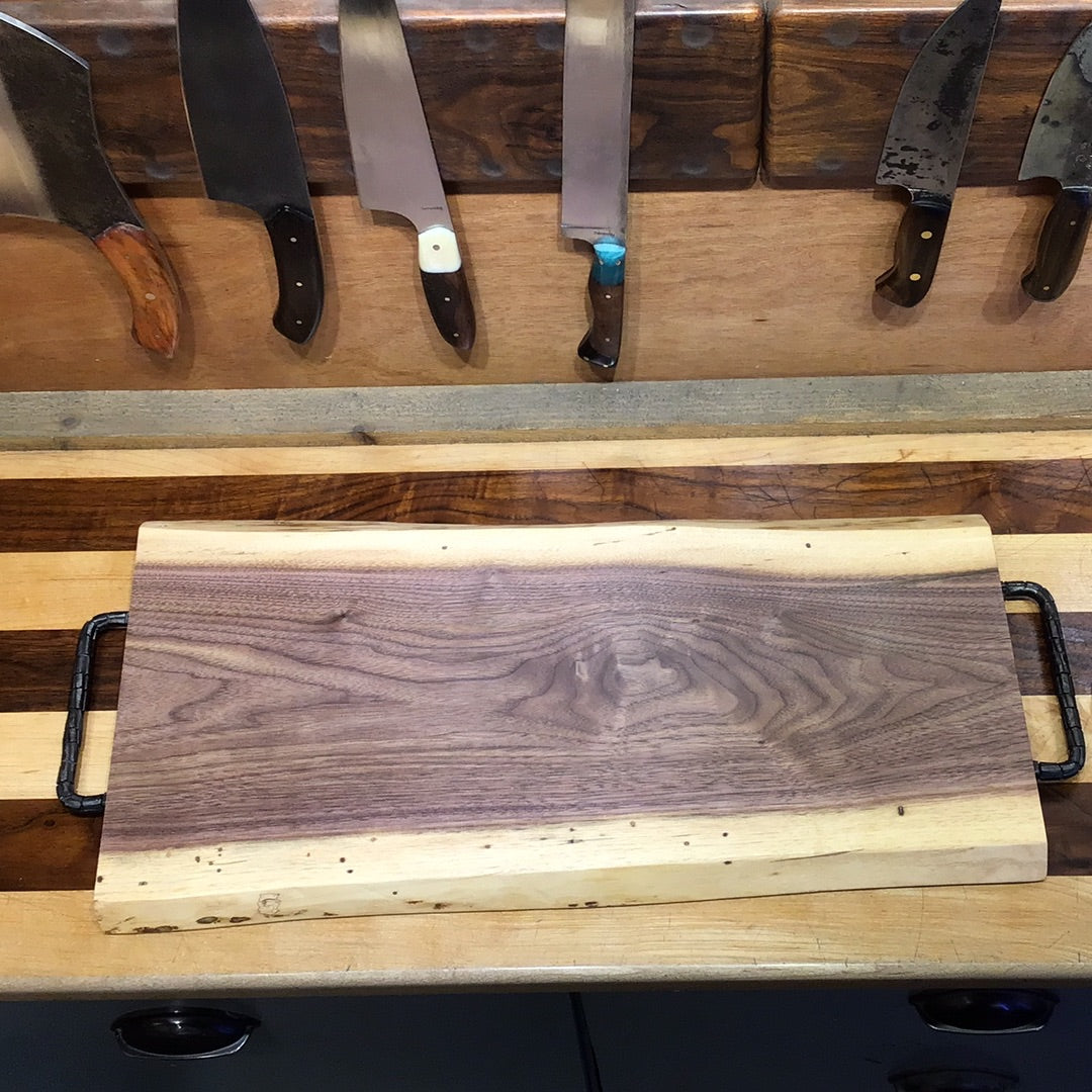 Walnut Charcuterie Board with Forged Handles