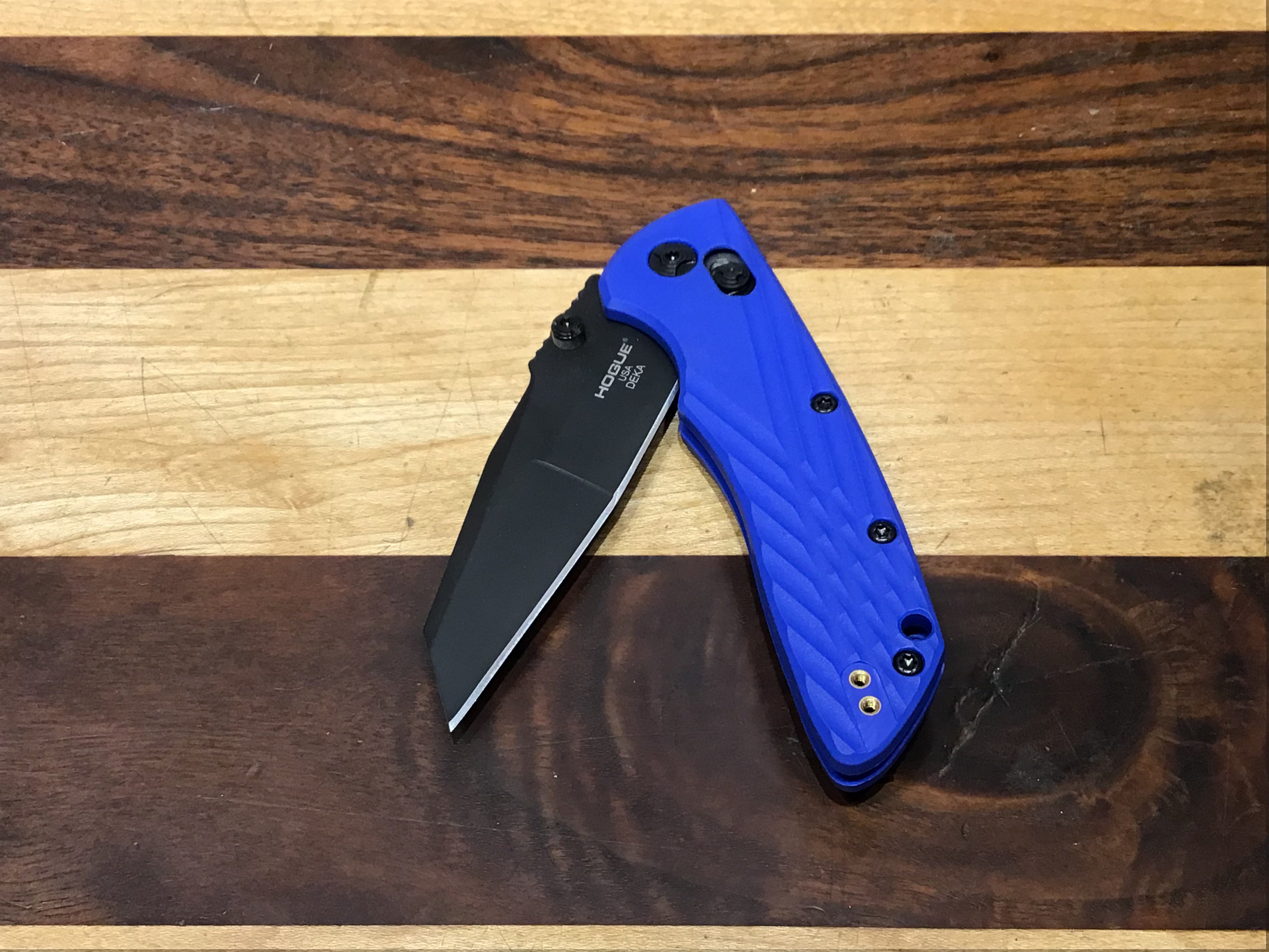Custom Hogue Deka Black Wharncliffe 20CV with Blue Polymer