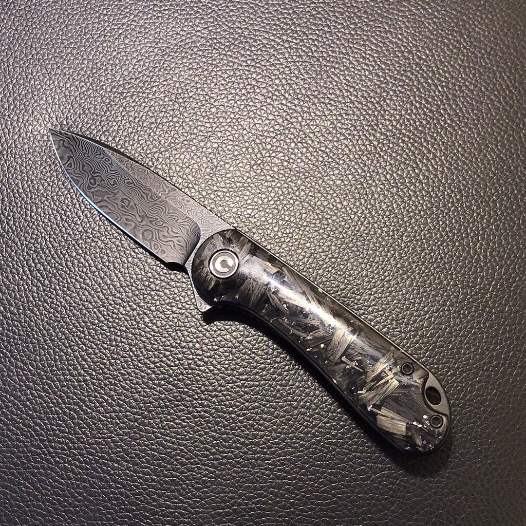 Damascus Elementum with Silver Shredded Carbon Fiber C907C-DS2